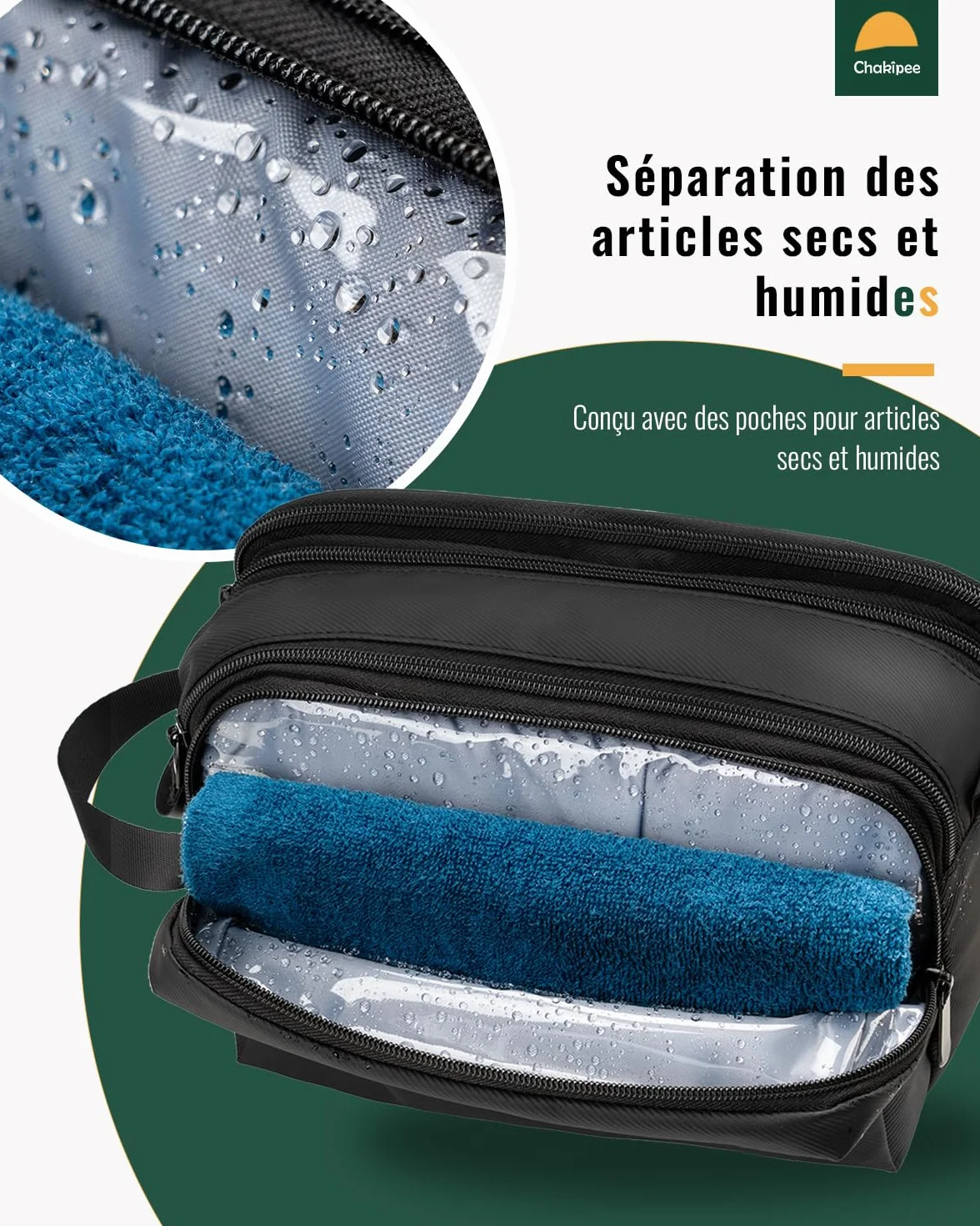 Trousse de Toilette étanche de Voyage pour Hommes et Femmes, Sac de Rasage avec Poignée (Noir)