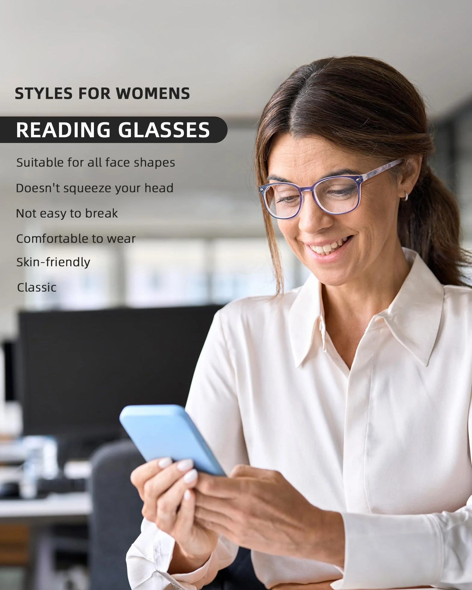 Lunettes de Lecture Charnière à Ressort Presbyte Hommes Femmes Carré