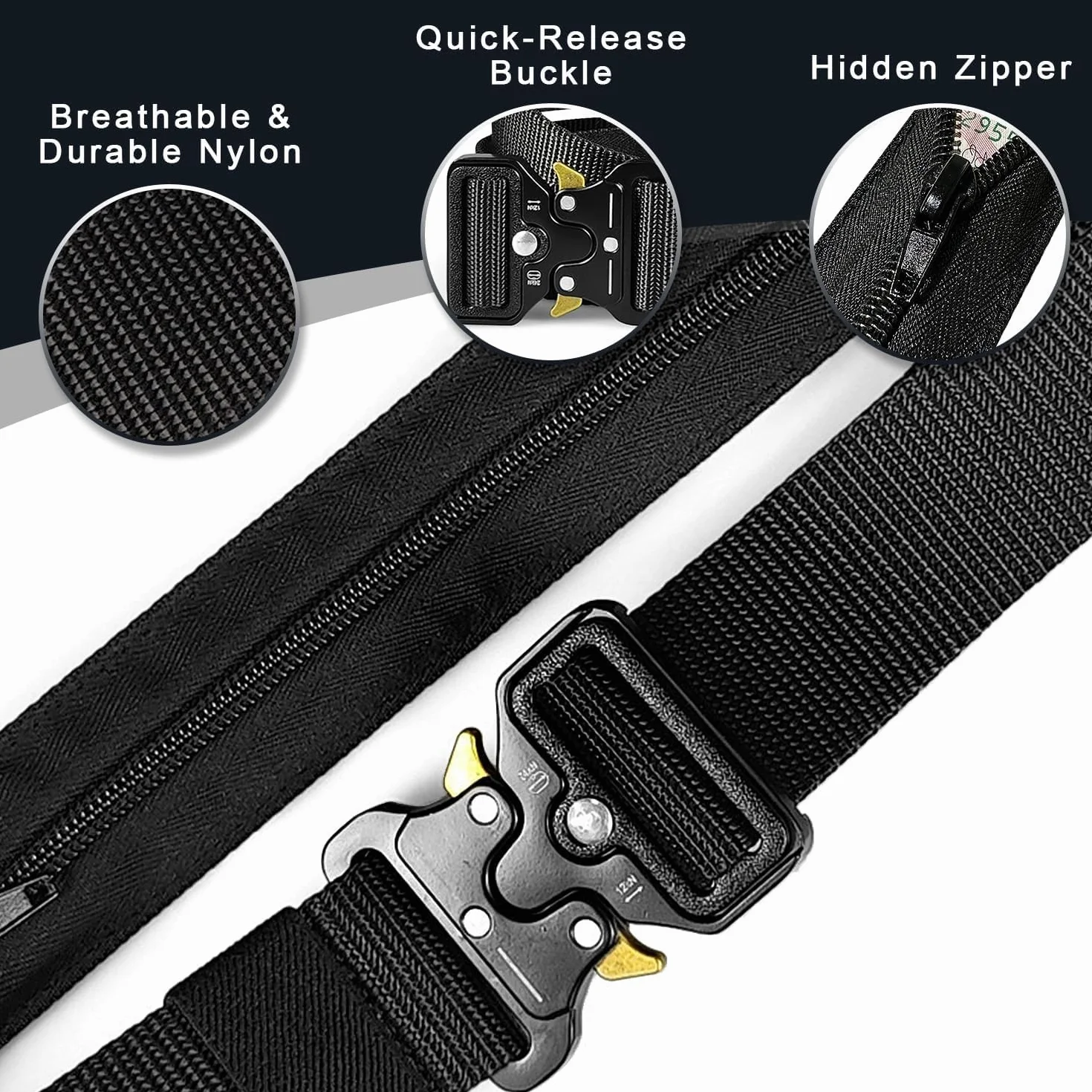 Ceinture Porte-Monnaie Tactique avec Fermeture éclair, Compartiment Secret, Antivol, Boucle en métal