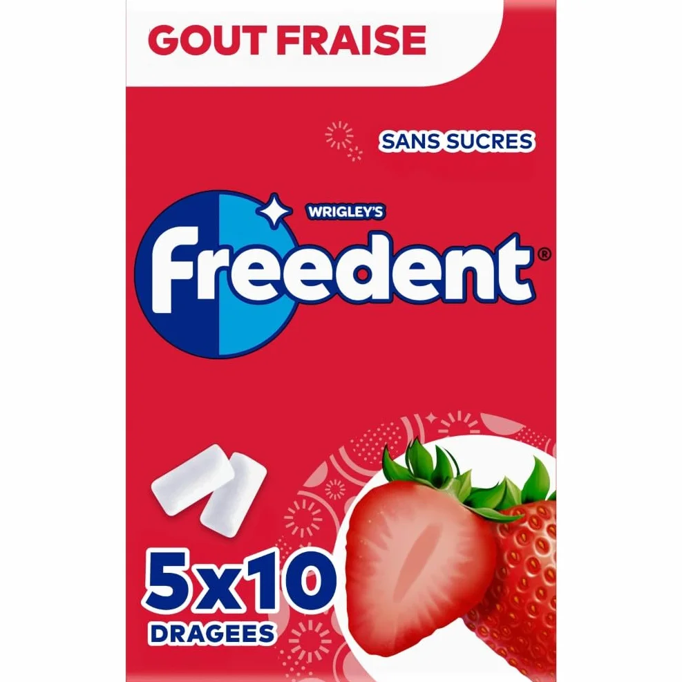 FREEDENT Chewing Gum Sans Sucre Goût Fraise 5 Paquets 70g