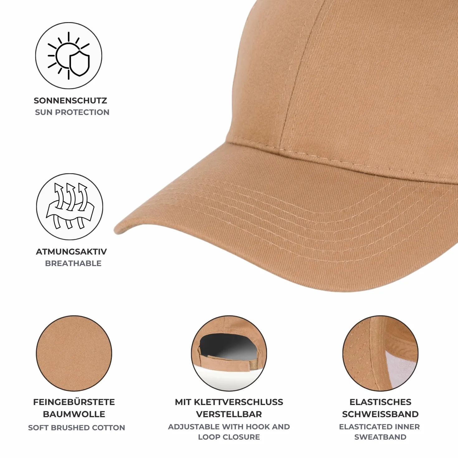 styleBREAKER Casquette de Baseball Unisexe 6 Panneaux Coton brossé Fermeture Crochet Boucle réglable