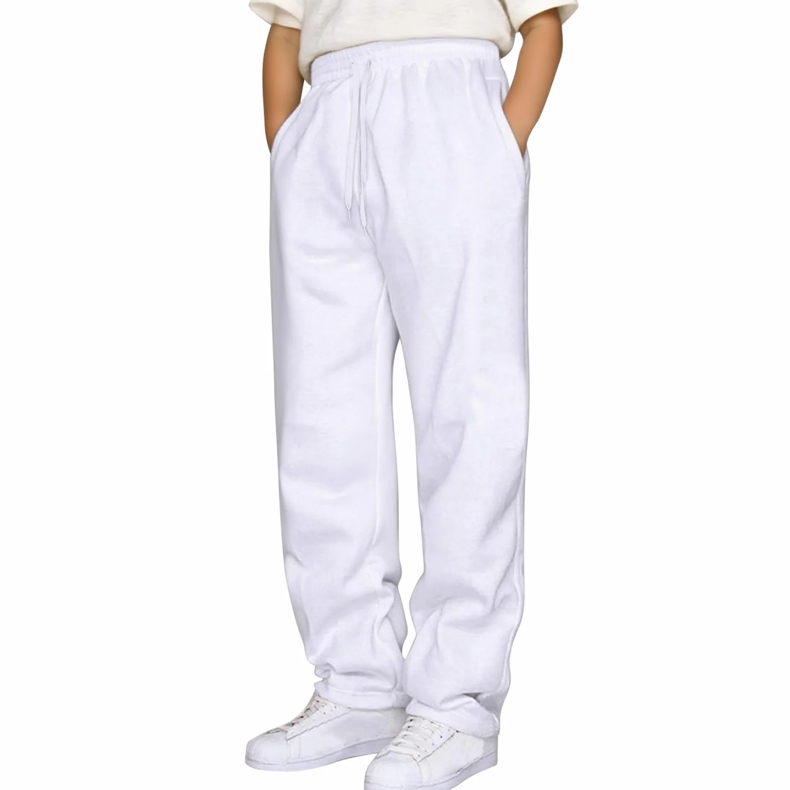 Pantalon de jogging élastique pour enfant avec poche - Couleur unie - Confortable pour l'extérieur