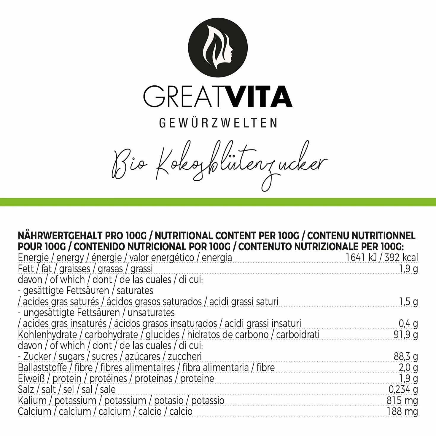Fleur de coco biologique MeaVita MeaVita, non raffinée, 1 paquet (1 x 1000 g) dans un sac (l'emballage peut varier)