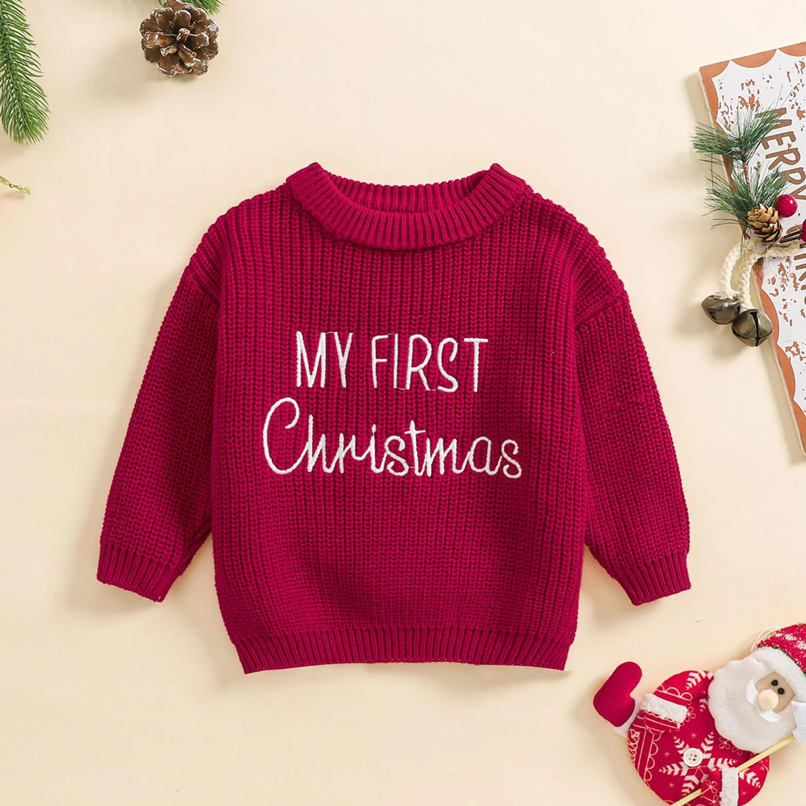 Pull de Noël à manches longues bébé garçon fille – Tricoté nouveau-né – Tenue d'hiver Noël