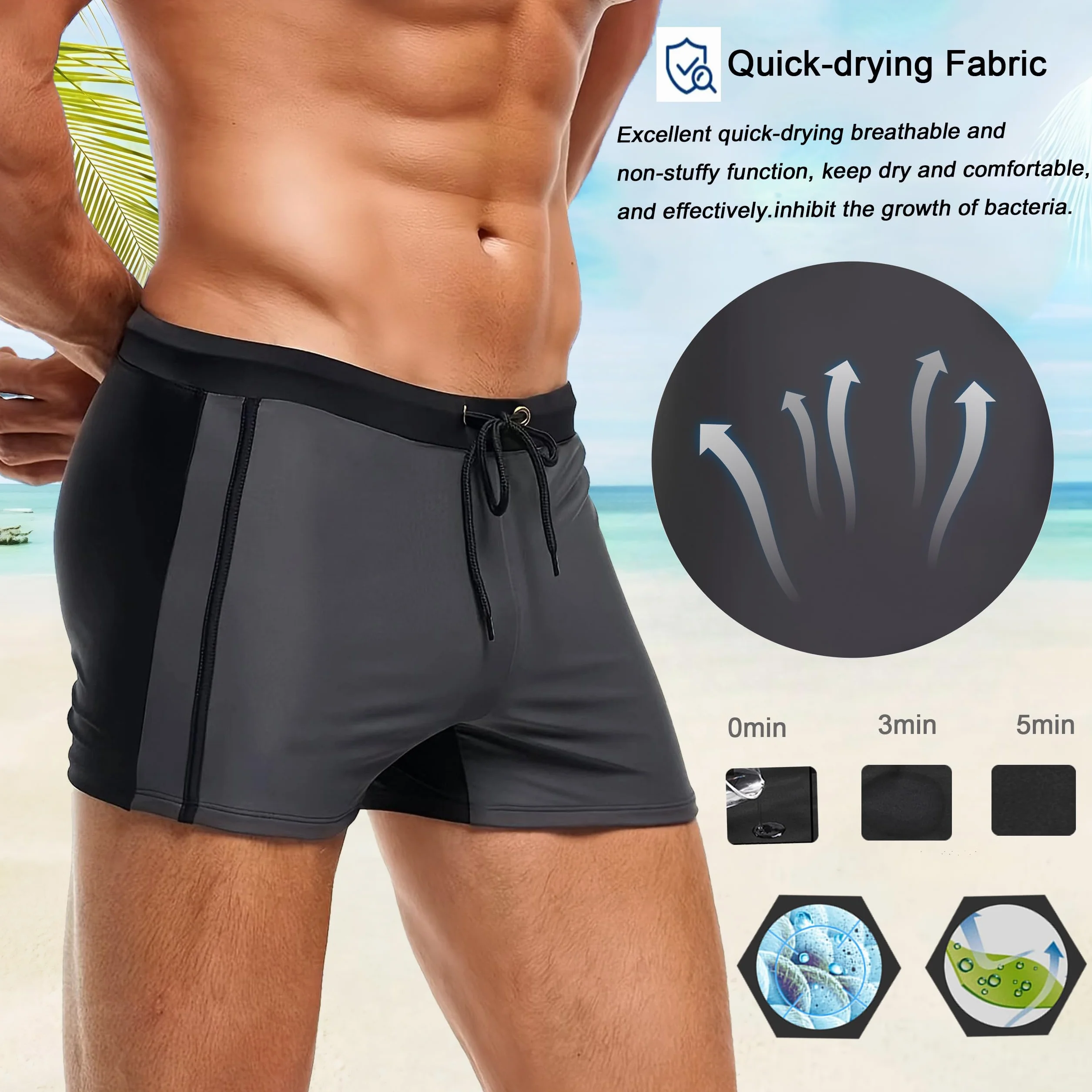 Maillot de Bain Homme Short de Bain Séchage Rapide Boxer de Plage avec Cordon de Serrage