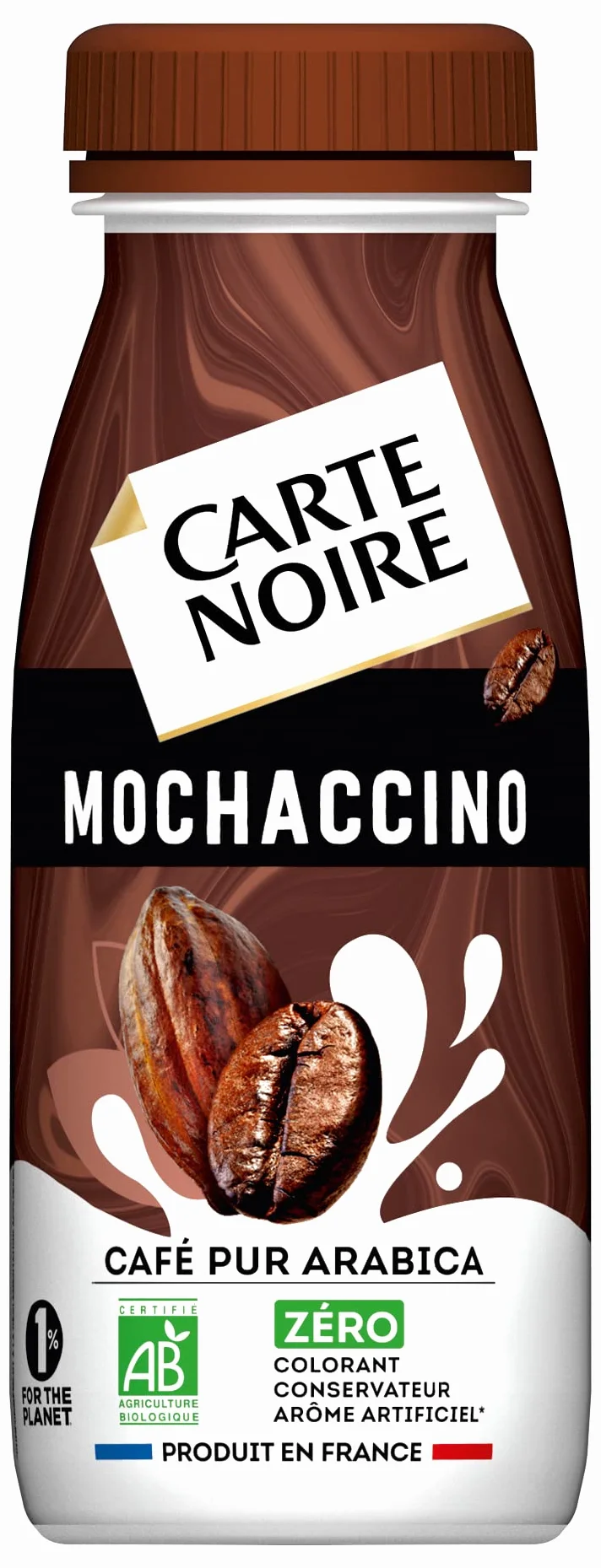 CARTE NOIRE - Café Bio Prêt-à-Boire Mochaccino - Café en Bouteile 100 % Bio Sans Conservateurs - Lot de 8 Bouteilles de 250 ml - Fabriqué en France