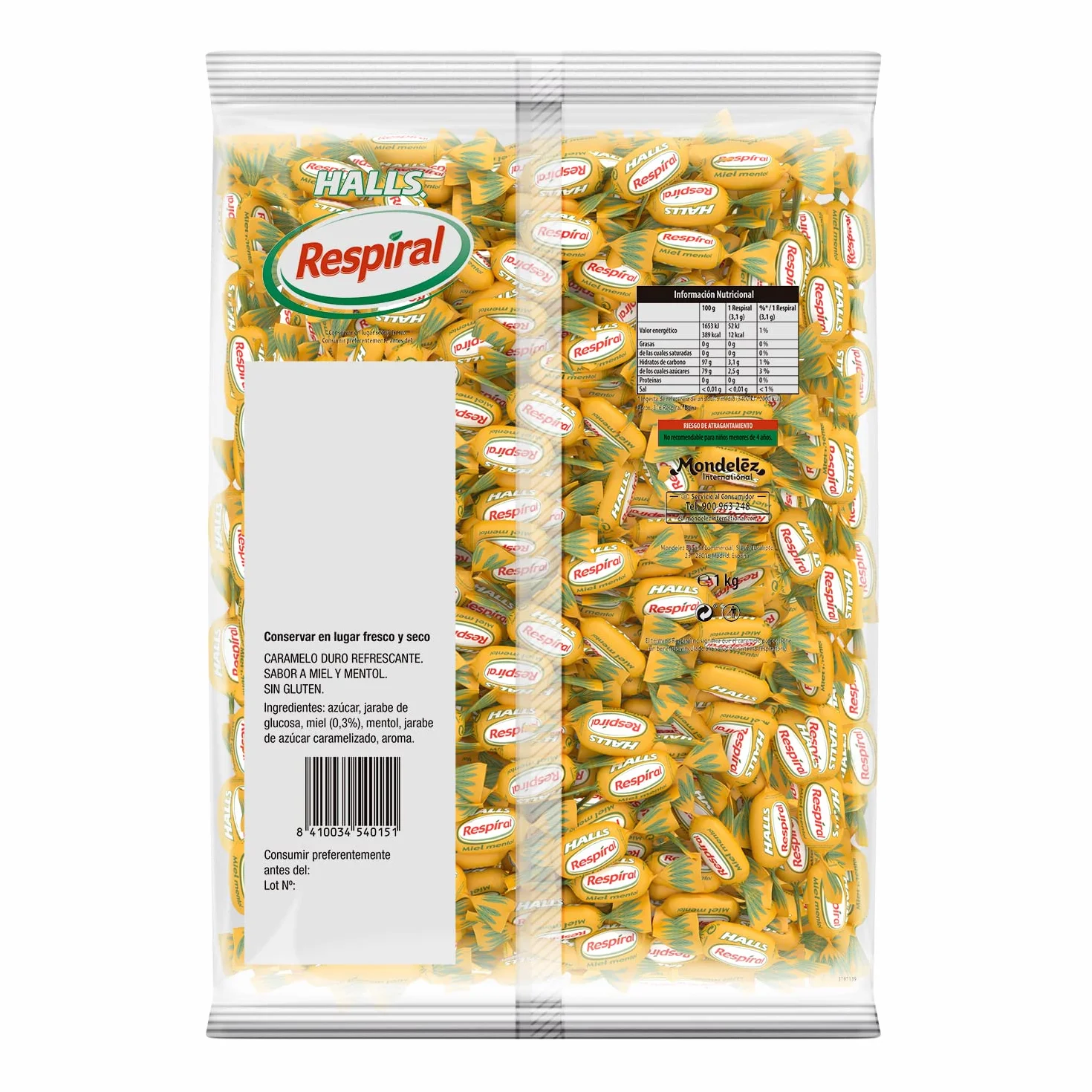 Caramelos respiral miel mentol bolsa 1 kg 300 unid