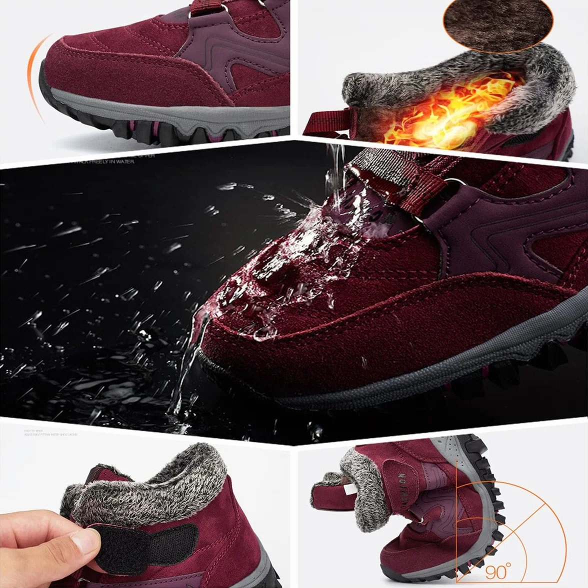 Bottes Hiver Fourrure Femme Homme Chaudes Antidérapant Neige Randonnée