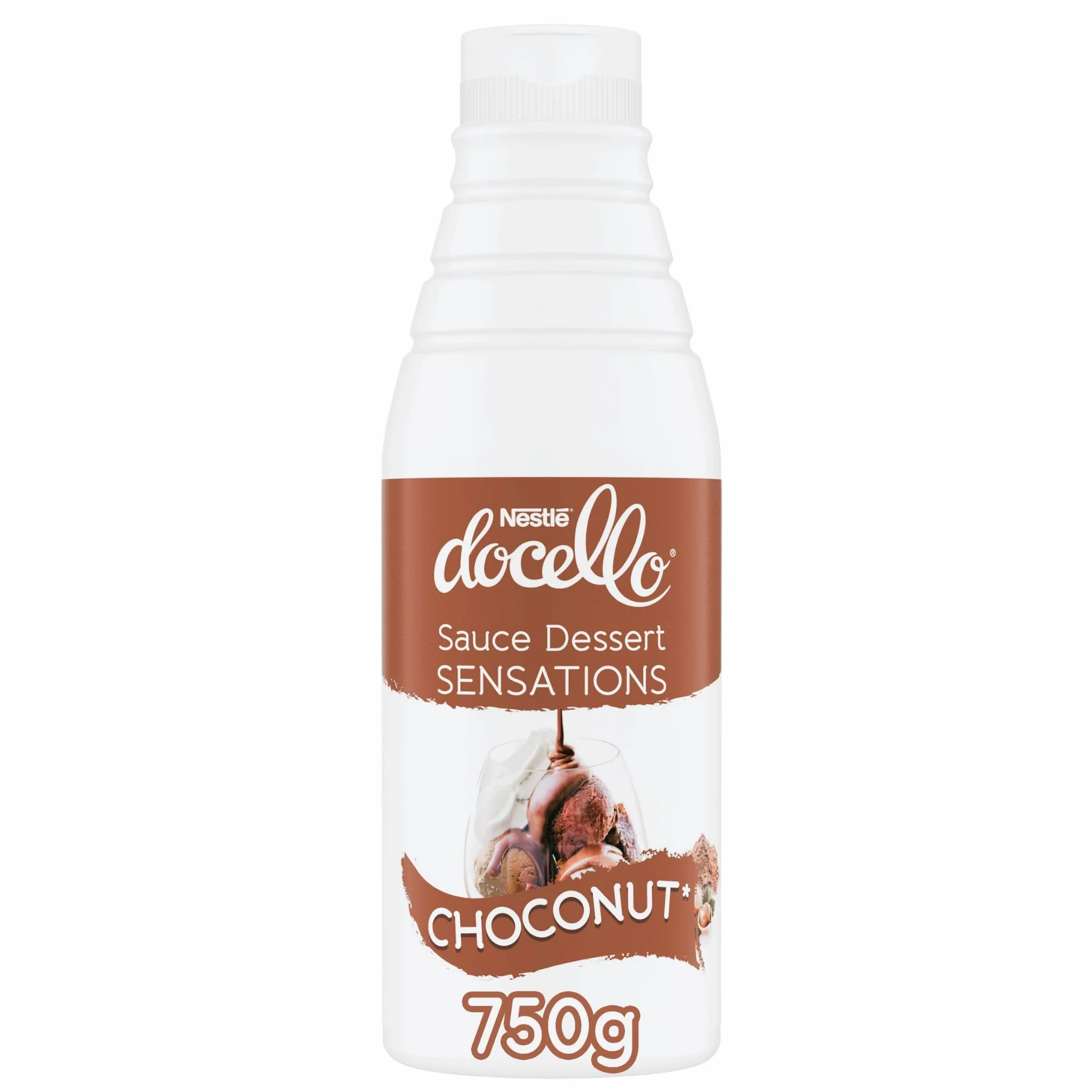 NESTLÉ DOCELLO Sauce Sensation Choconut - Sauce Dessert Chocolat-Noisette - Cacao Certifié Rainforest Alliance - Aide à la Pâtisserie, Topping, Nappage Gâteau, Coulis - Bouteille Squeeze - 750g