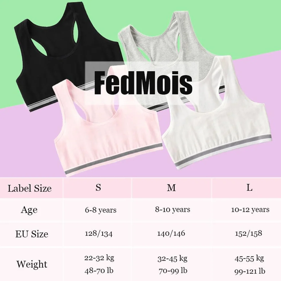 FedMois Brassières Soutiens-Gorge de Sport Fille Coton Lot de 4