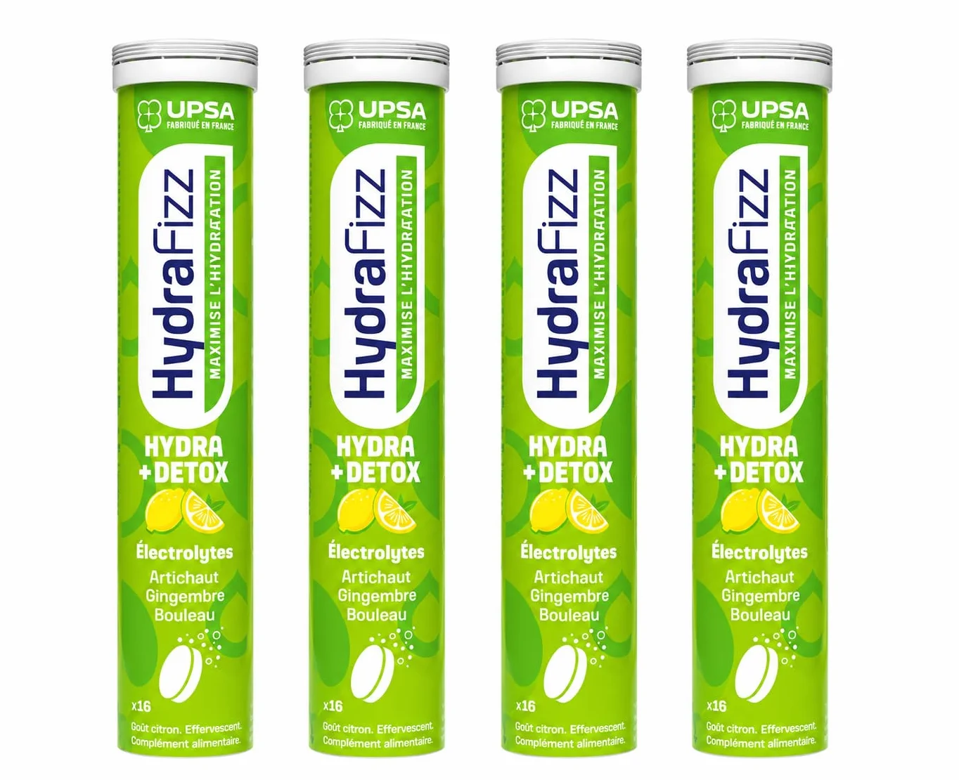 UPSA Hydrafizz Détox x4-5% - Hydratation, Citron, 64 Comprimés