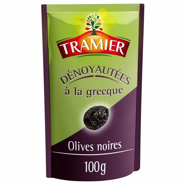 TRAMIER - Olive Noire À La Grecque Dénoyautée Sachet 100G - Quatre Articles