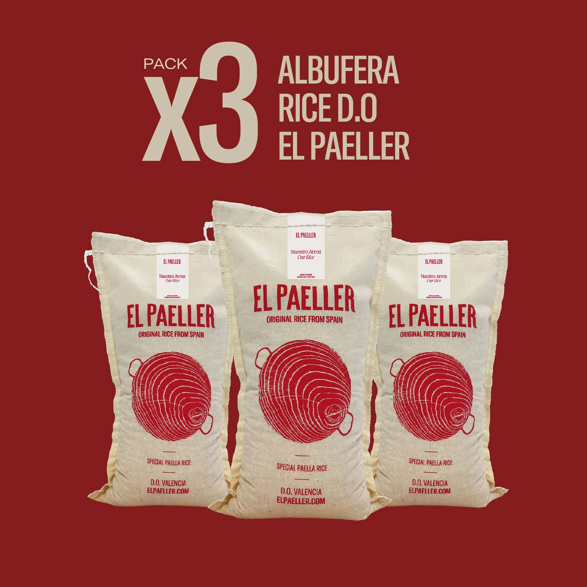 EL PAELLER - Riz Paella | Variété Albufera D.O.Valencia | Idéal pour les paellas et les plats de riz | Paquet de 3 unités de 1kg.