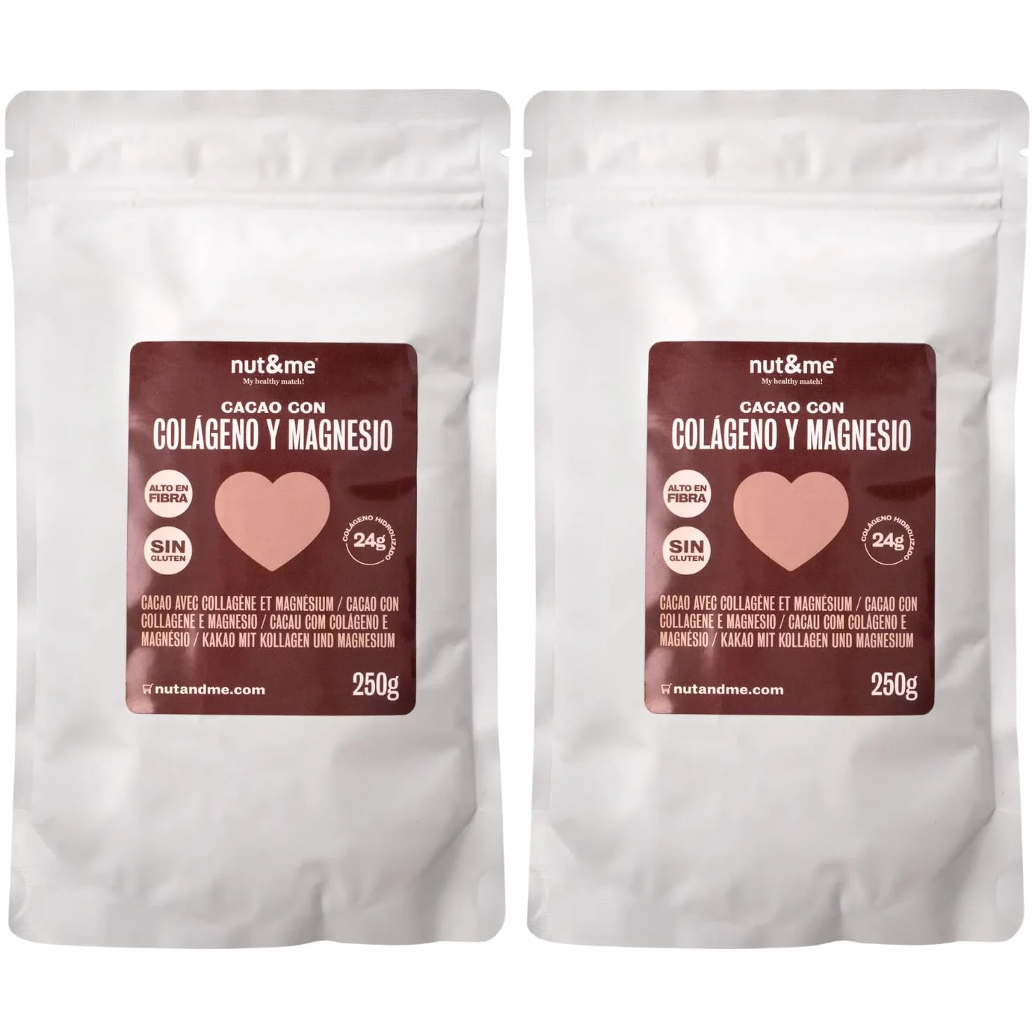 Collagène et magnésium saveur cacao 500 g nut&me | Haute teneur en magnésium | Haute teneur en fer | Source de potassium | Céto | Sans gluten, sans lactose | Pack 2 x 250 gr