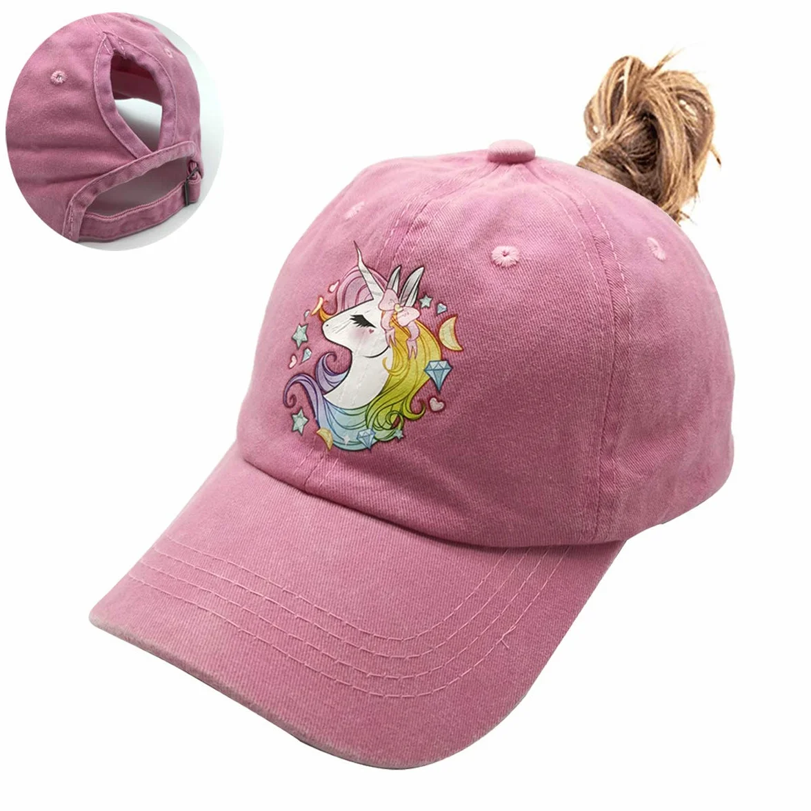 Casquette de Baseball Licorne Anti-UV Filles 3-12 Ans Rose