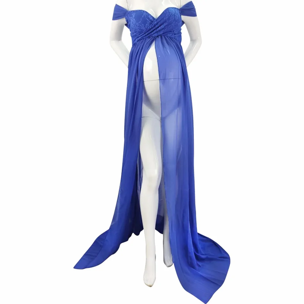 Robe de Maternité en Mousseline de Soie Longue Sans Bretelles pour Photographie Grossesse