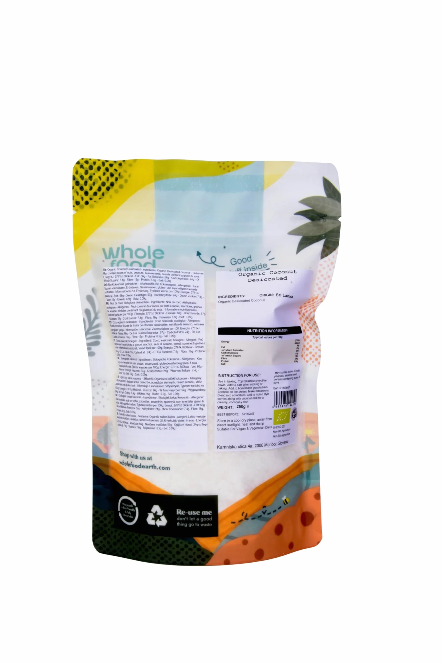 Wholefood Earth Tranche de noix de coco brute 250 g | Sans OGM | Naturel | Haute teneur en fibres, l'emballage peut varier