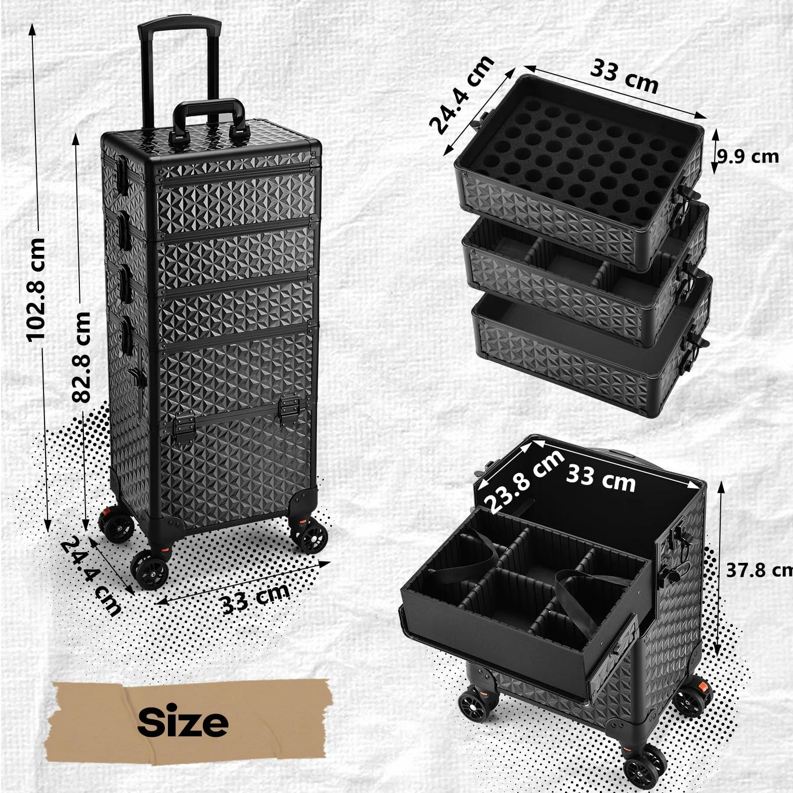 Valise Maquillage Professionnelle sur Roulettes en Aluminium Noir Clair