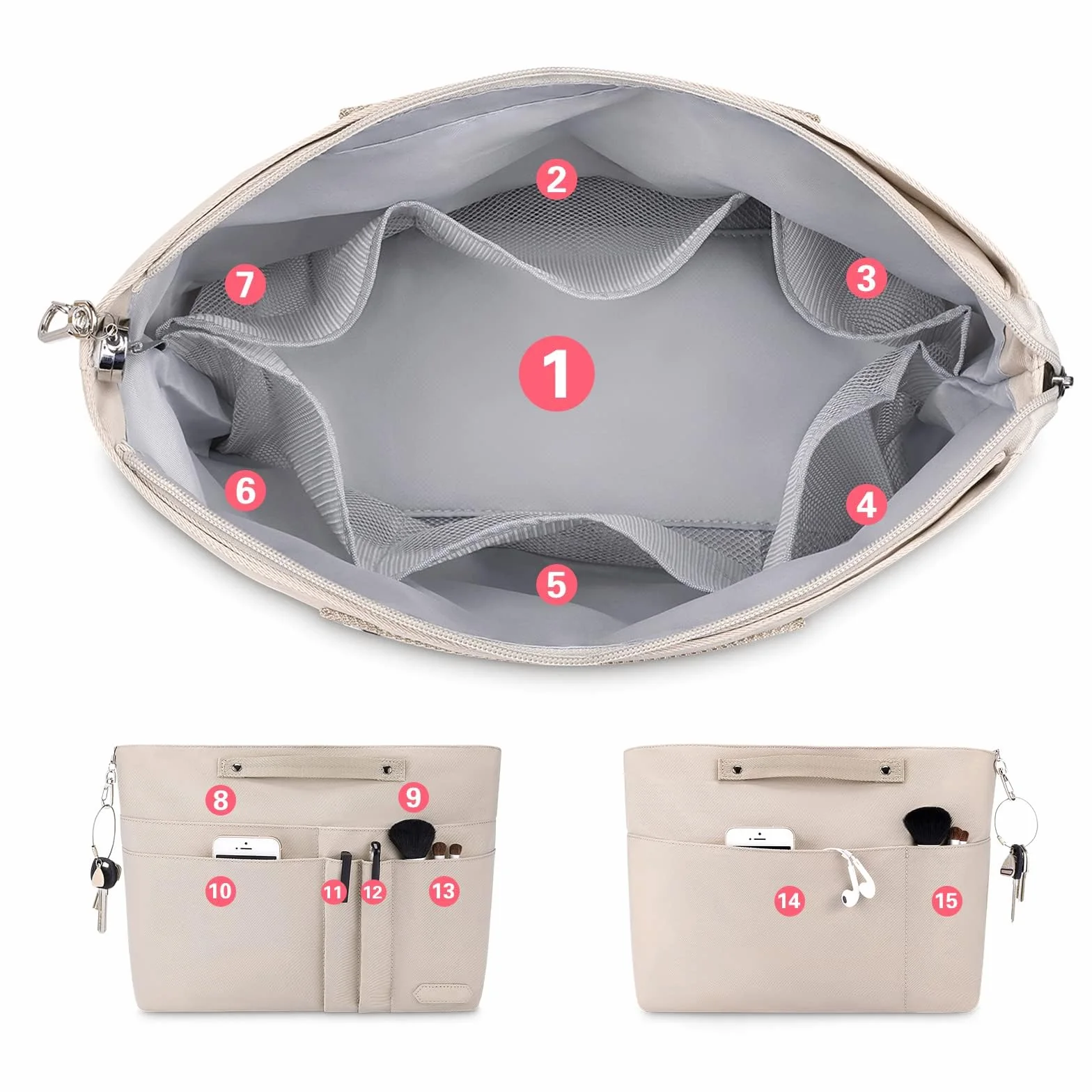 Organisateur de Sac à Main pour Femme en Polyester, avec Fermeture Éclair, Intérieur pour Sac à Main