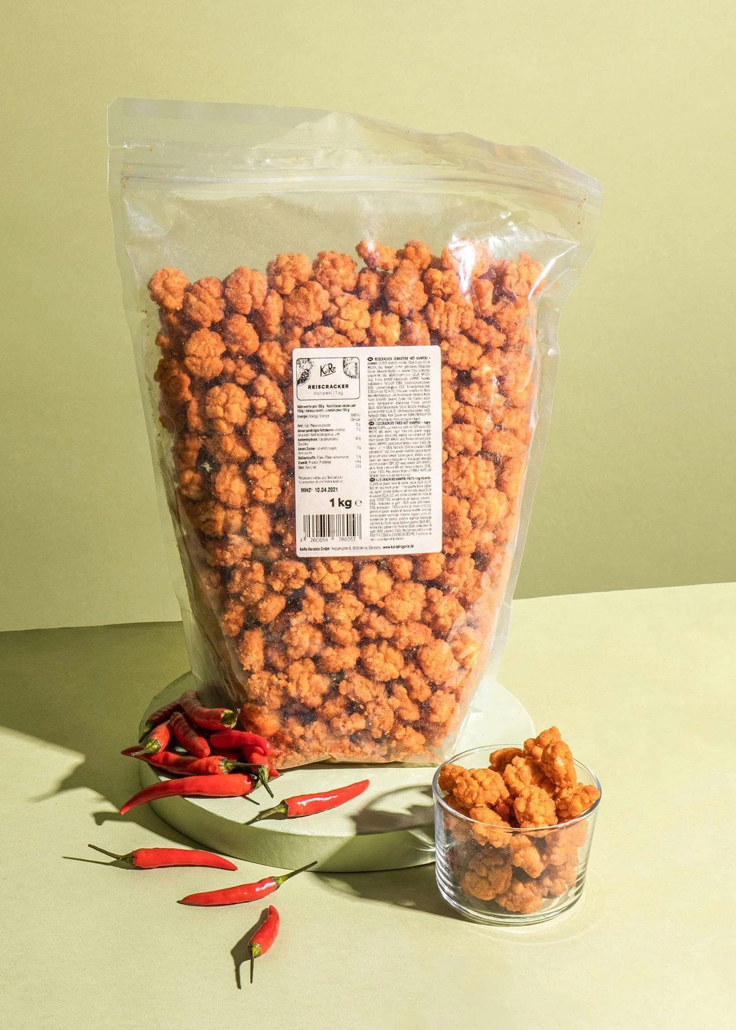 KoRo - Rice crackers piquants aux épices asiatiques 1 kg - Craquelins de riz asiatiques avec poudre de piment - Snack super croustillants