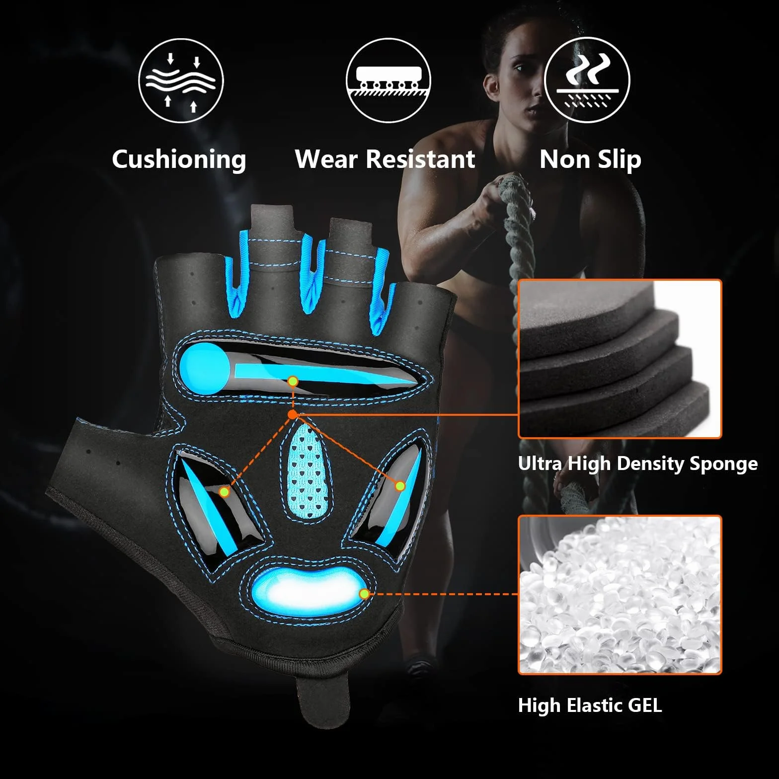 Gants VTT Velo Cyclisme Demi Doigts Hommes Femmes Gel Antichoc Respirant Antidérapant