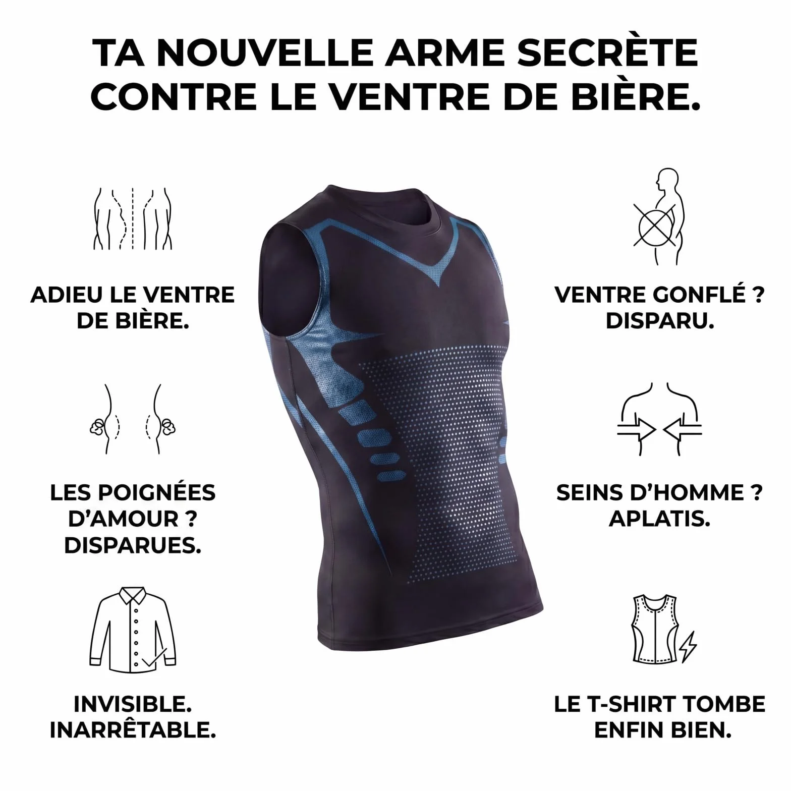 MEIION Débardeur de Compression Gainant Homme, Gilet de Modelage Ionique pour Sculpter la Silhouette