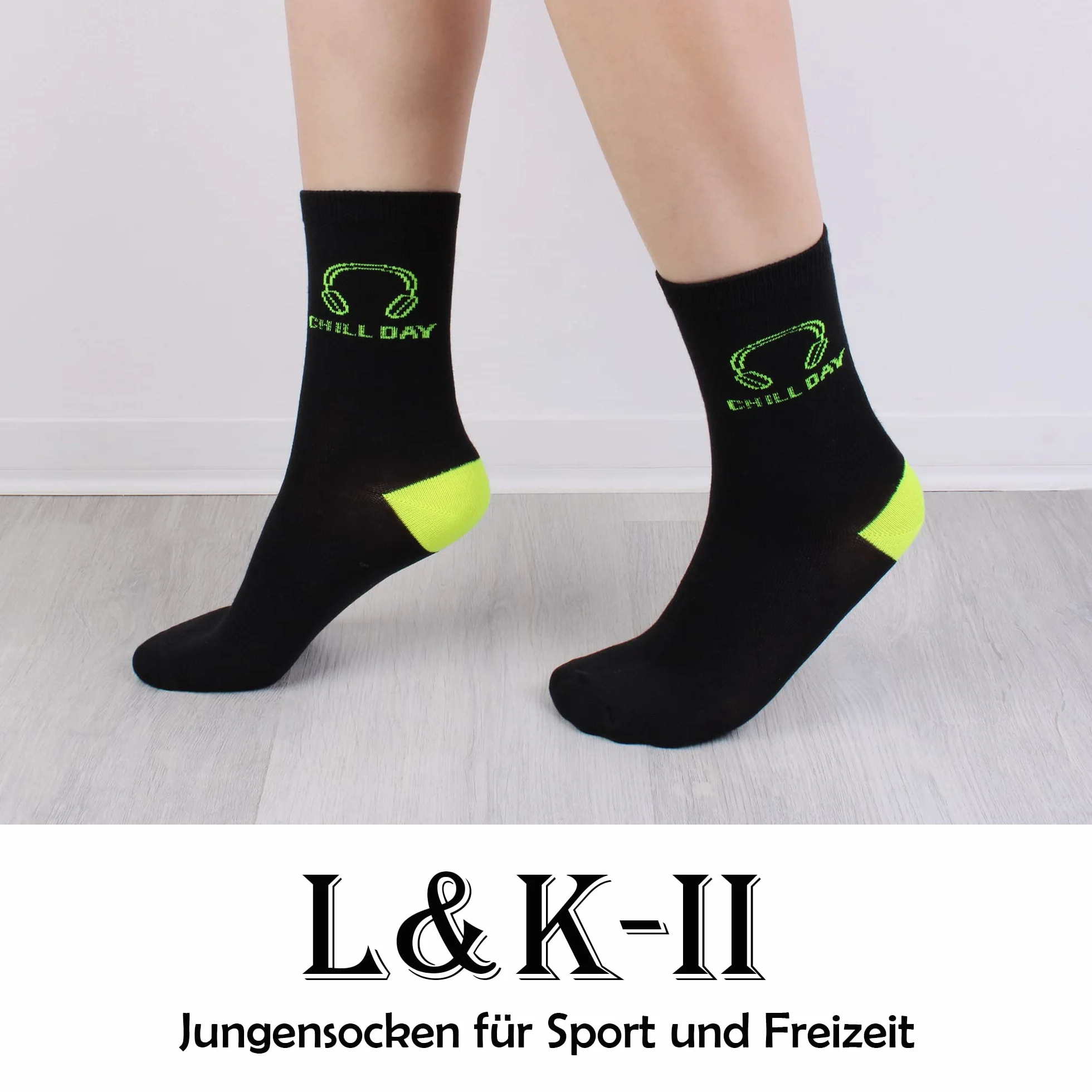 L&K-II 10/12 Chaussettes enfants coton hiver motifs fusée football Dino