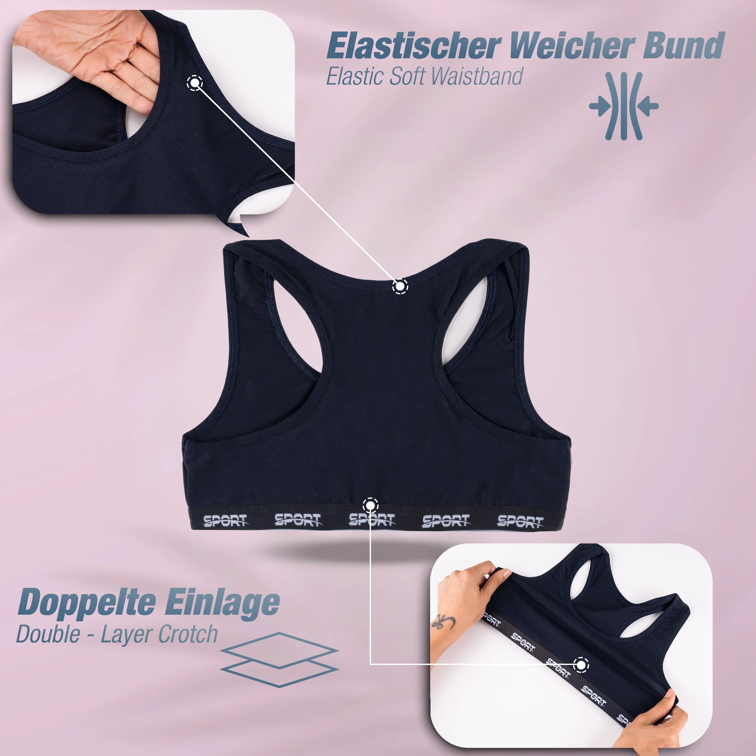 LOREZA Brassières en Coton pour Fille M-2-14-15 Ans