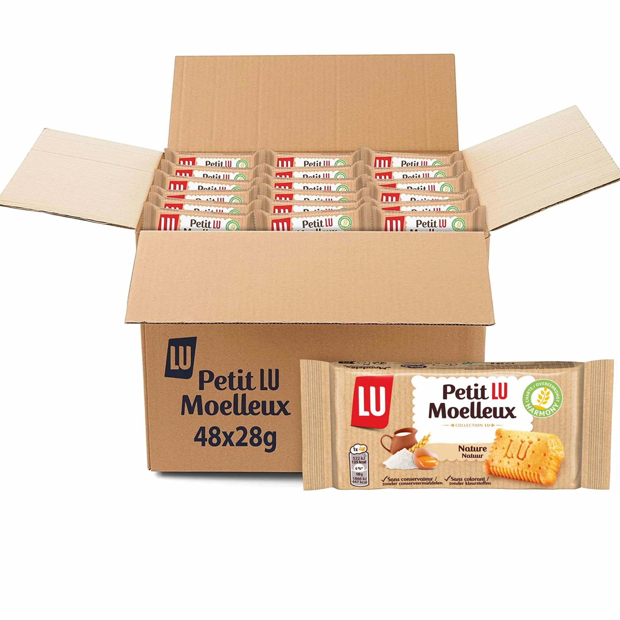 LU - Petit LU Moelleux - Petit Gâteau Moelleux Nature - Lot de Biscuits Individuels - Idéal pour un Goûter Gourmand pour les Enfants - - Carton de 48 Sachets de 28 g (L'emballage peut varier)