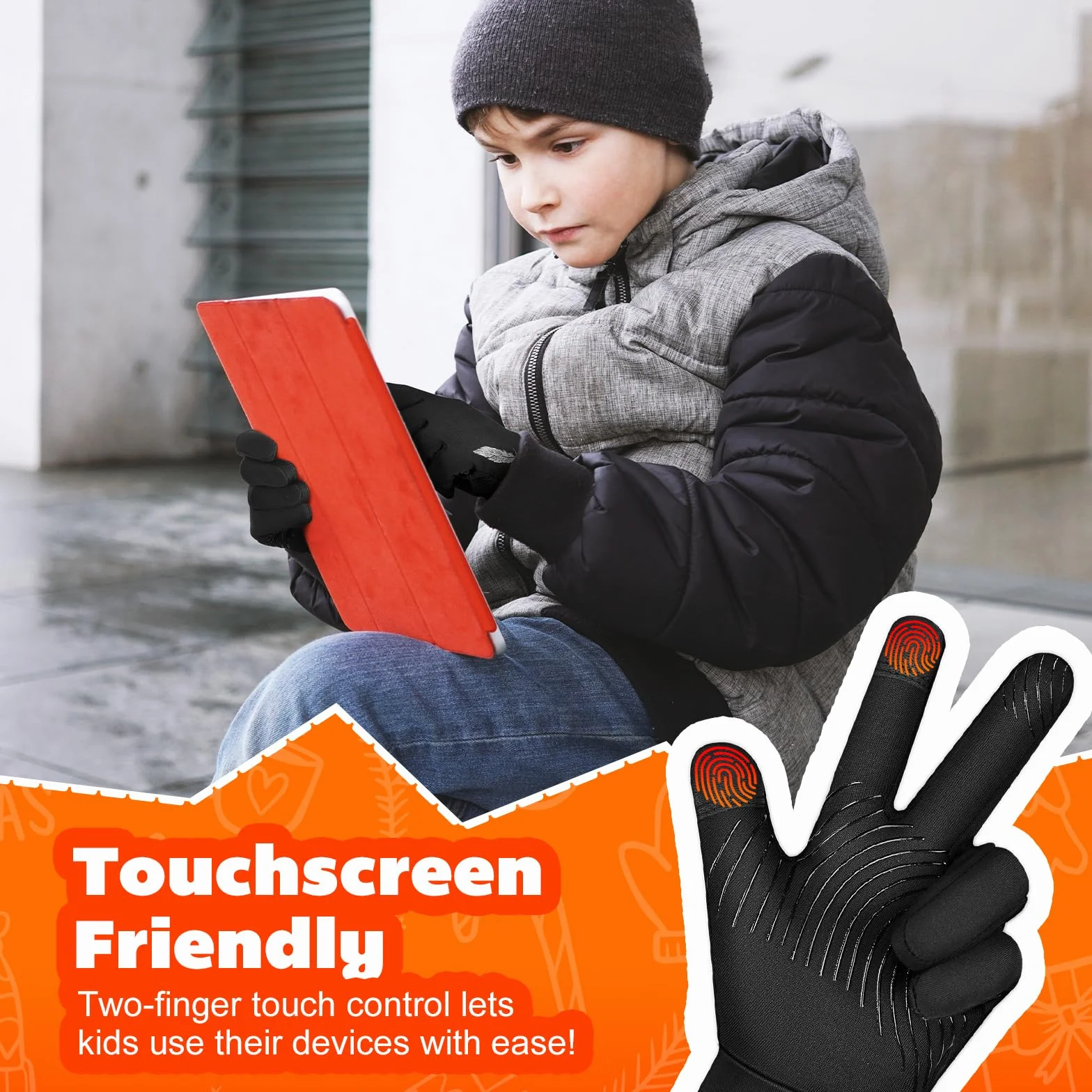 OOPOR Gants d'hiver Enfants Cyclisme écran Tactile Antidérapants Coupe-Vent 4-12 Ans
