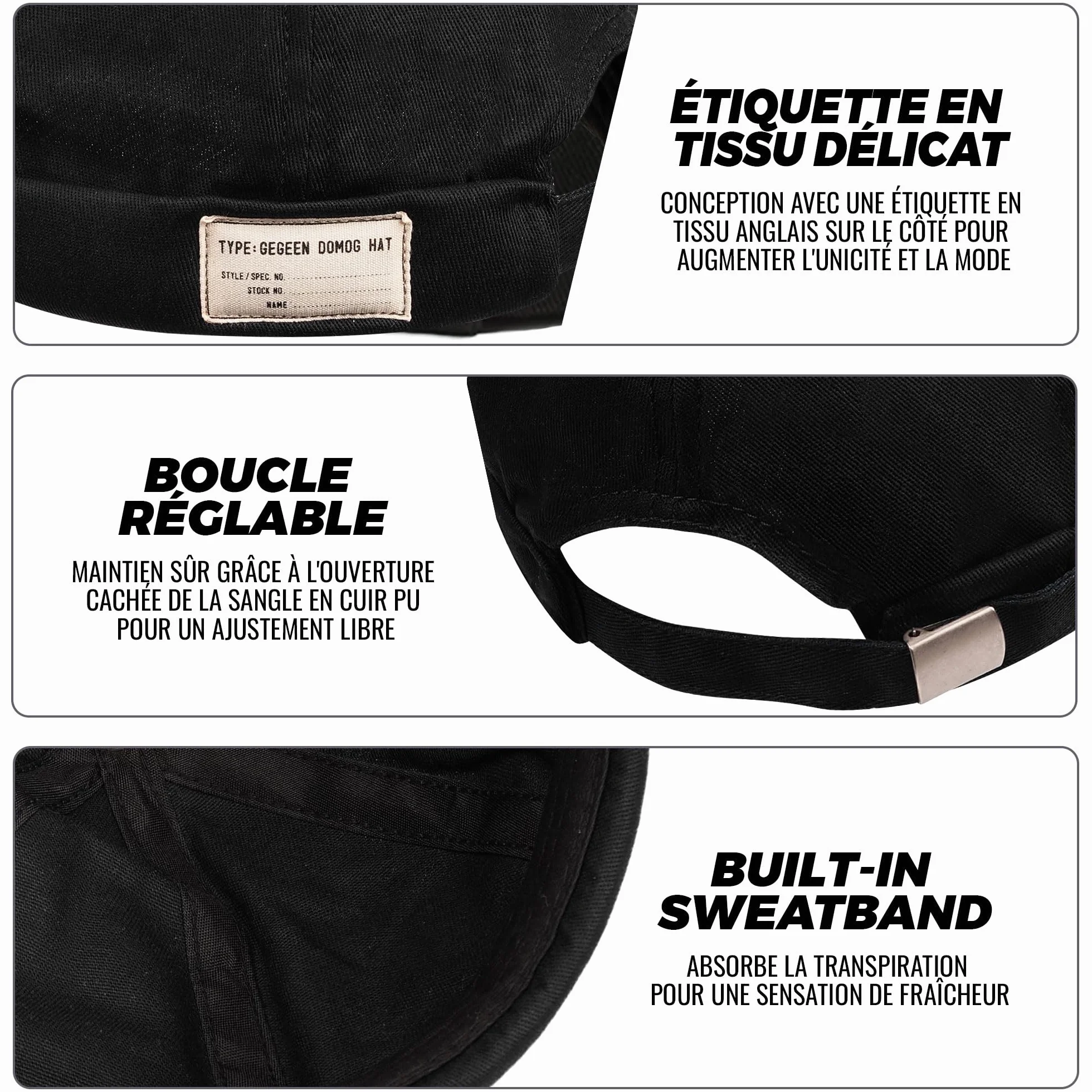 CLAPE Casquette Docker Coton Bonnet Unique Street Décontracté Brimless Chapeau Beanie Baseball Cap Fisherman Beanie Watch Hat