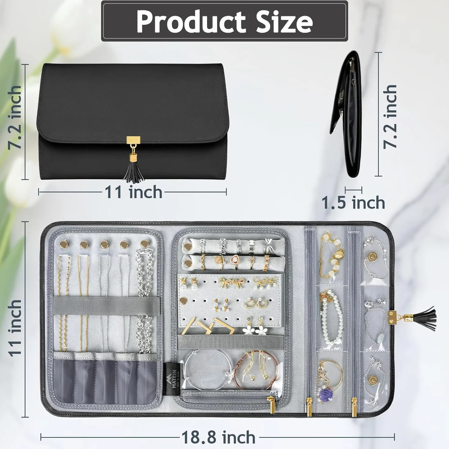 Pochette Bijoux Voyage Velours Rangement Bijoux Porte Bijoux Femmes Sac Organisateur Colliers Bracelets Boucles d'oreilles Voyage