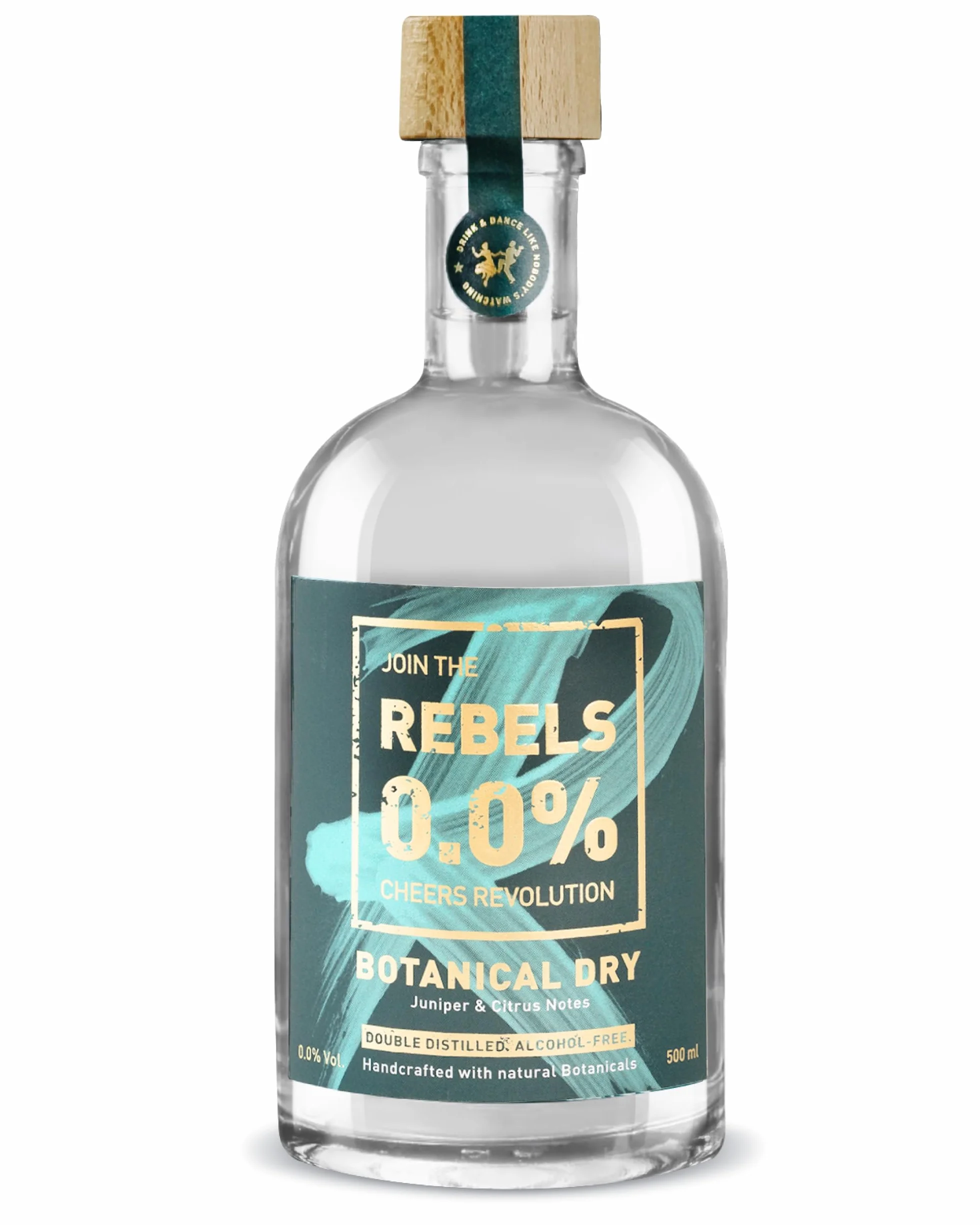REBELS 0.0% - Alternative sans Alcool inspirée du Gin - Botanical Dry - 500 ml - Distillé deux fois pour un Arôme intense - Goût primé - Végan - Pour Mocktails comme Gin Tonic