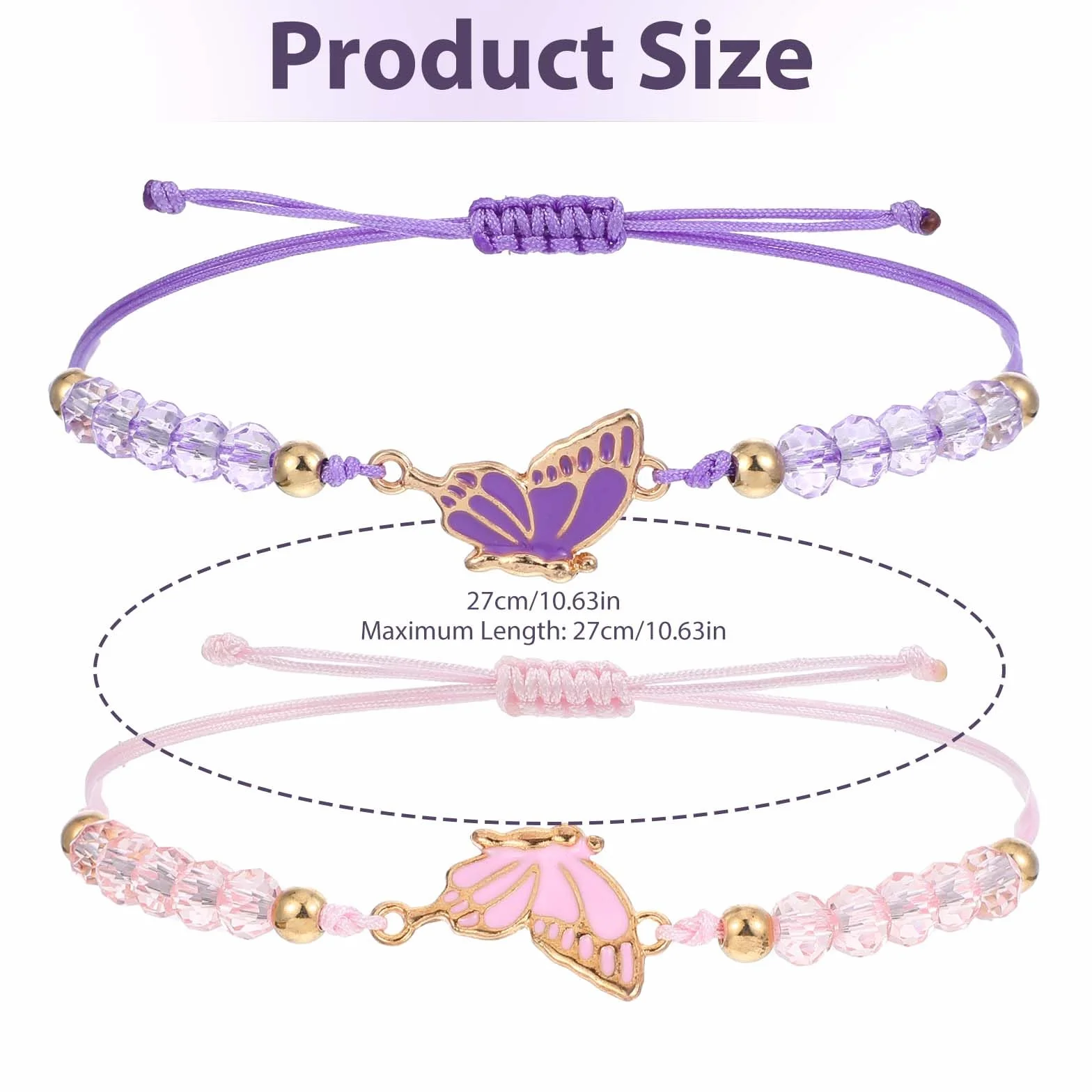 simarro Lot de 2 bracelets assortis d'amitié papillon réglables pour meilleurs amis