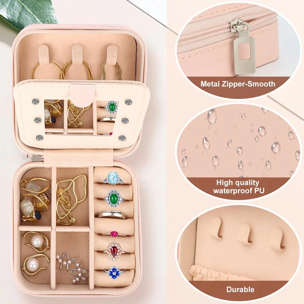 Boîte à Bijoux de Voyage Personnalisée A-Z avec Miroir, Petite Boîte de Rangement pour Enfants Fille (L)