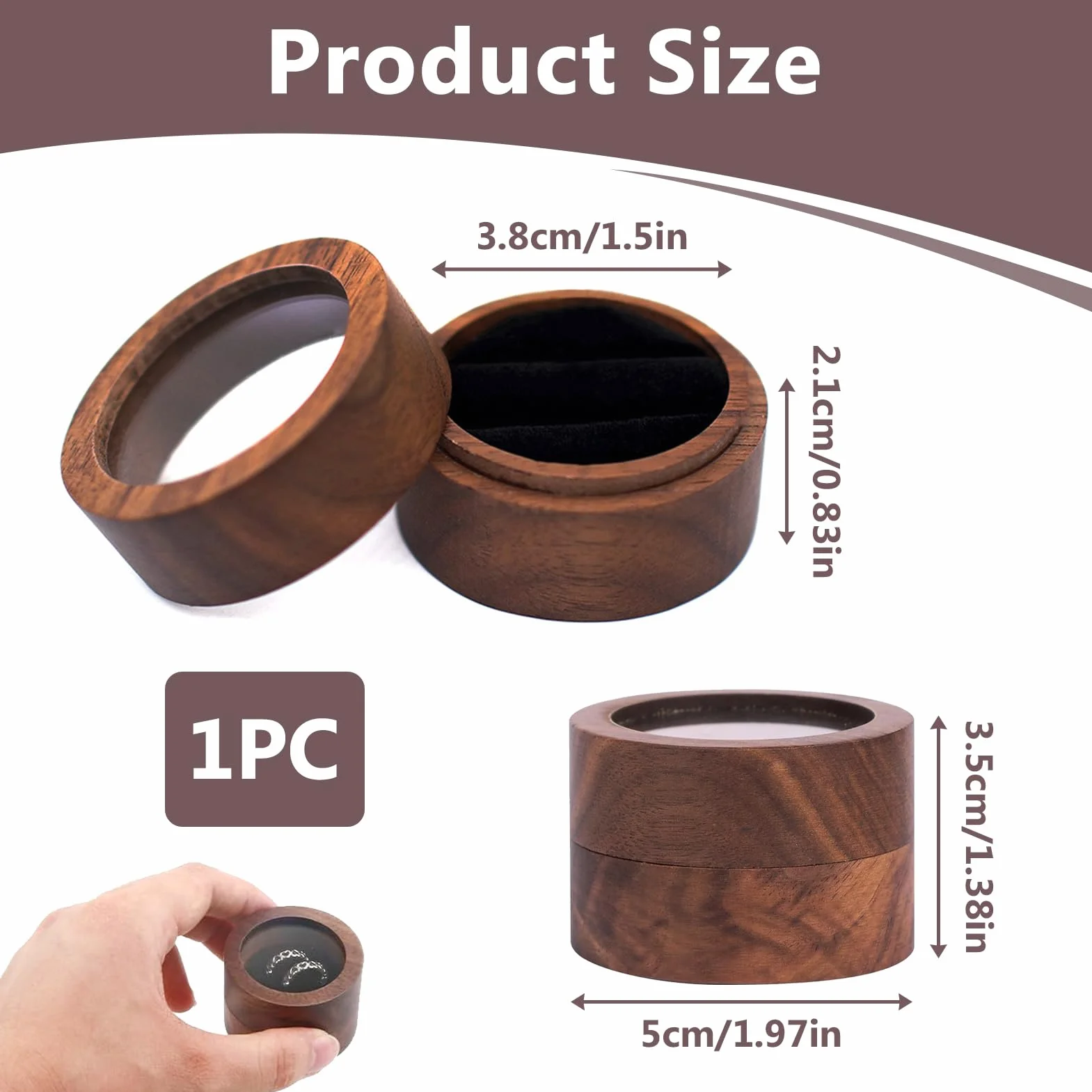 Ecrin Bague en Bois Rond pour 2 Bagues, Boite Alliance Mariage, Fabrication Artisanale