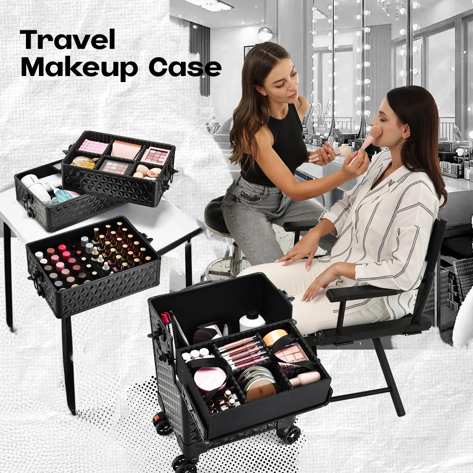 Valise Maquillage Professionnelle sur Roulettes en Aluminium Noir Clair