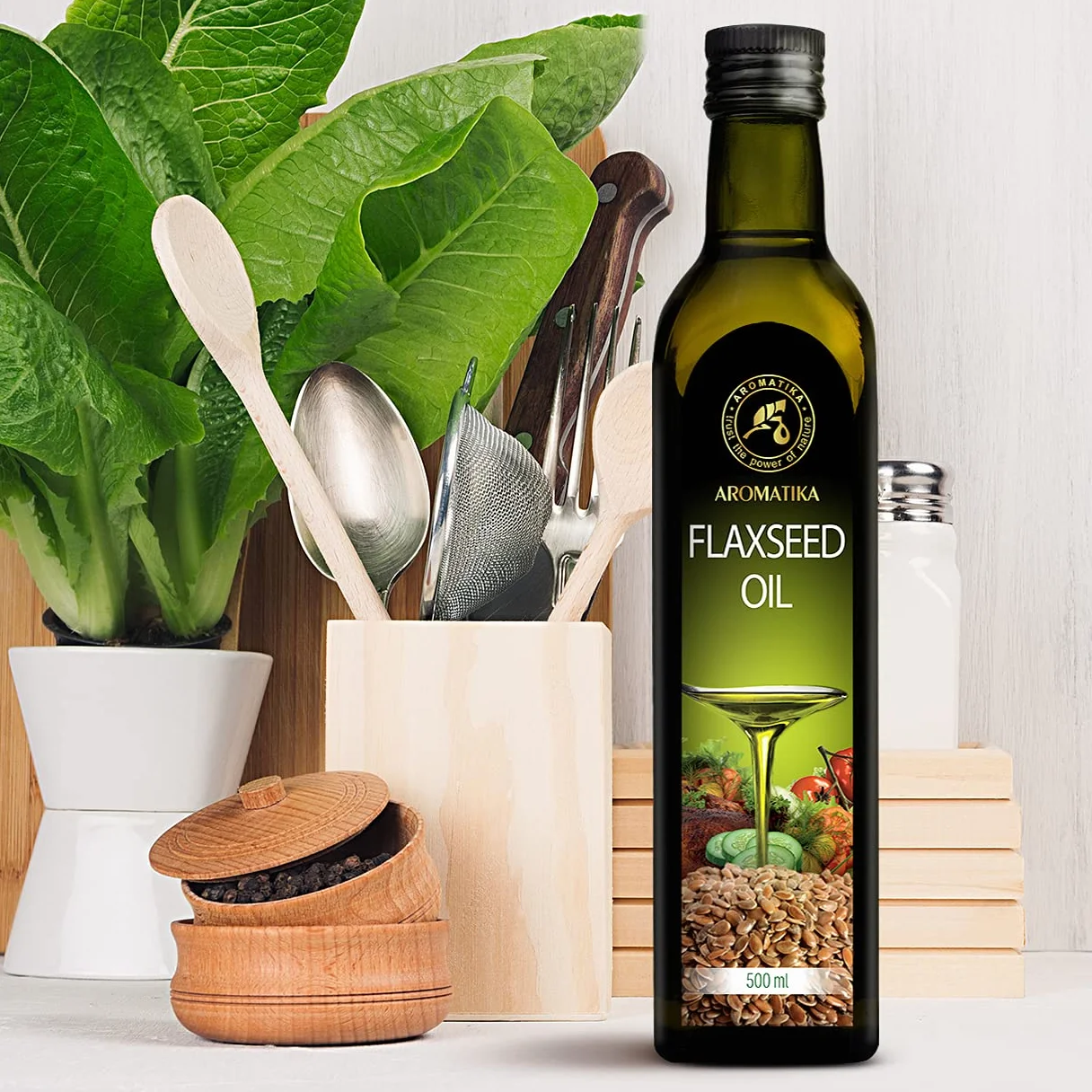 Huile de Lin 500ml - Huile de Graines de Lin Culinaire - Végétalien Pressé à Froid Vierge - Huile de Cuisine Alimentaire - Huile Comestibles pour Salade, Vinaigrettes, Assaisonner Entrées & Plats