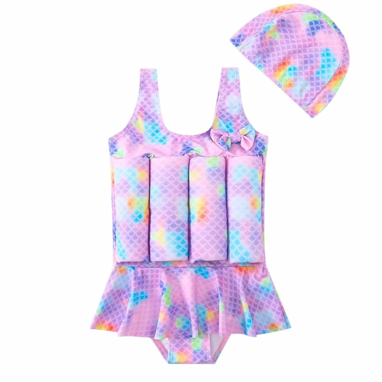 Maillot De Bain Bébé Fille Combinaison Flottante Une Pièce avec Flotteurs Réglable Aide à La Flottabilité Été