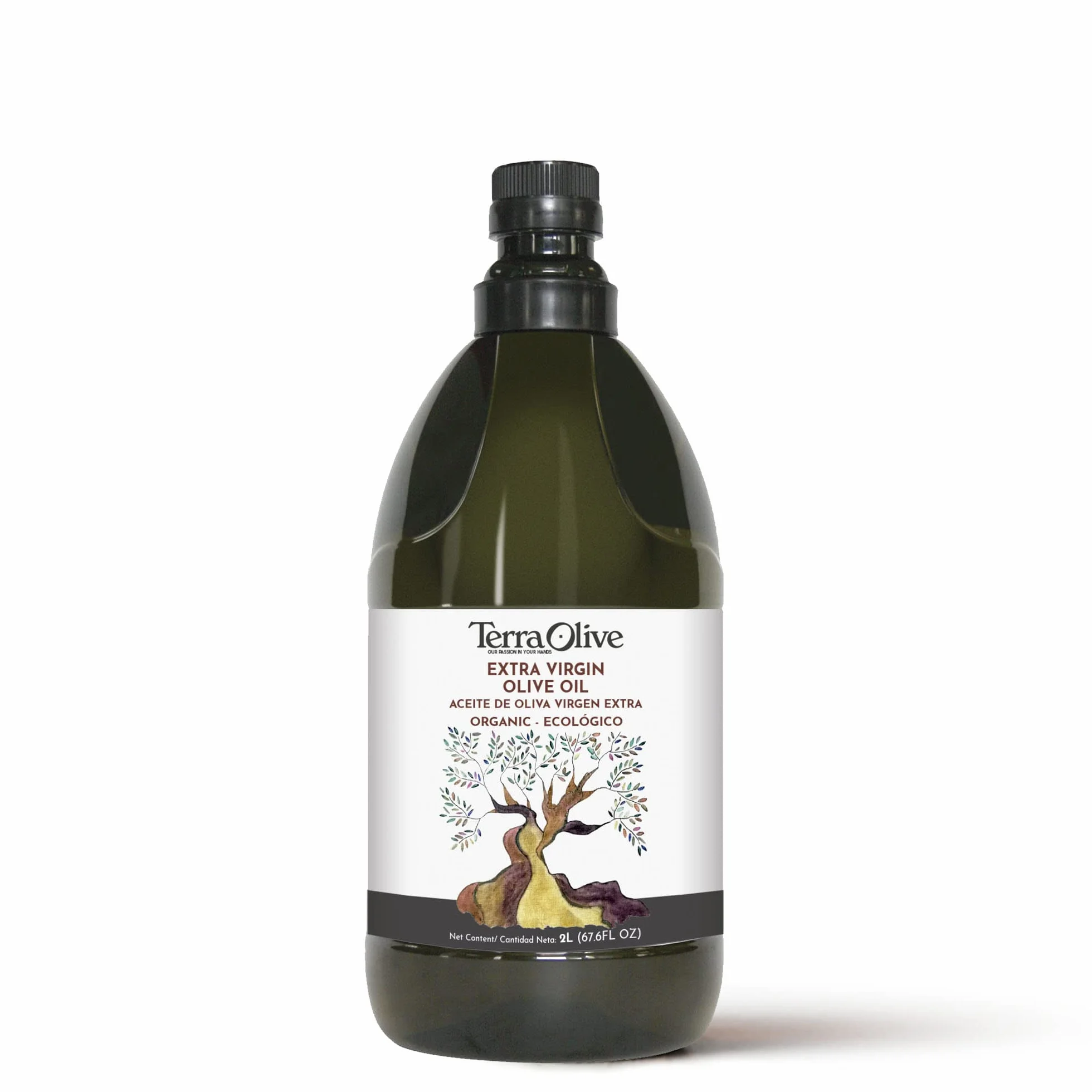 TERRAOLIVE - Huile d'olive extra vierge biologique, Variété d'olives, Huile de cuisson, Variété d'olives, Corps lisse, Provenance Espagne, Montes de Toledo, Récipient PET recyclé - 2L
