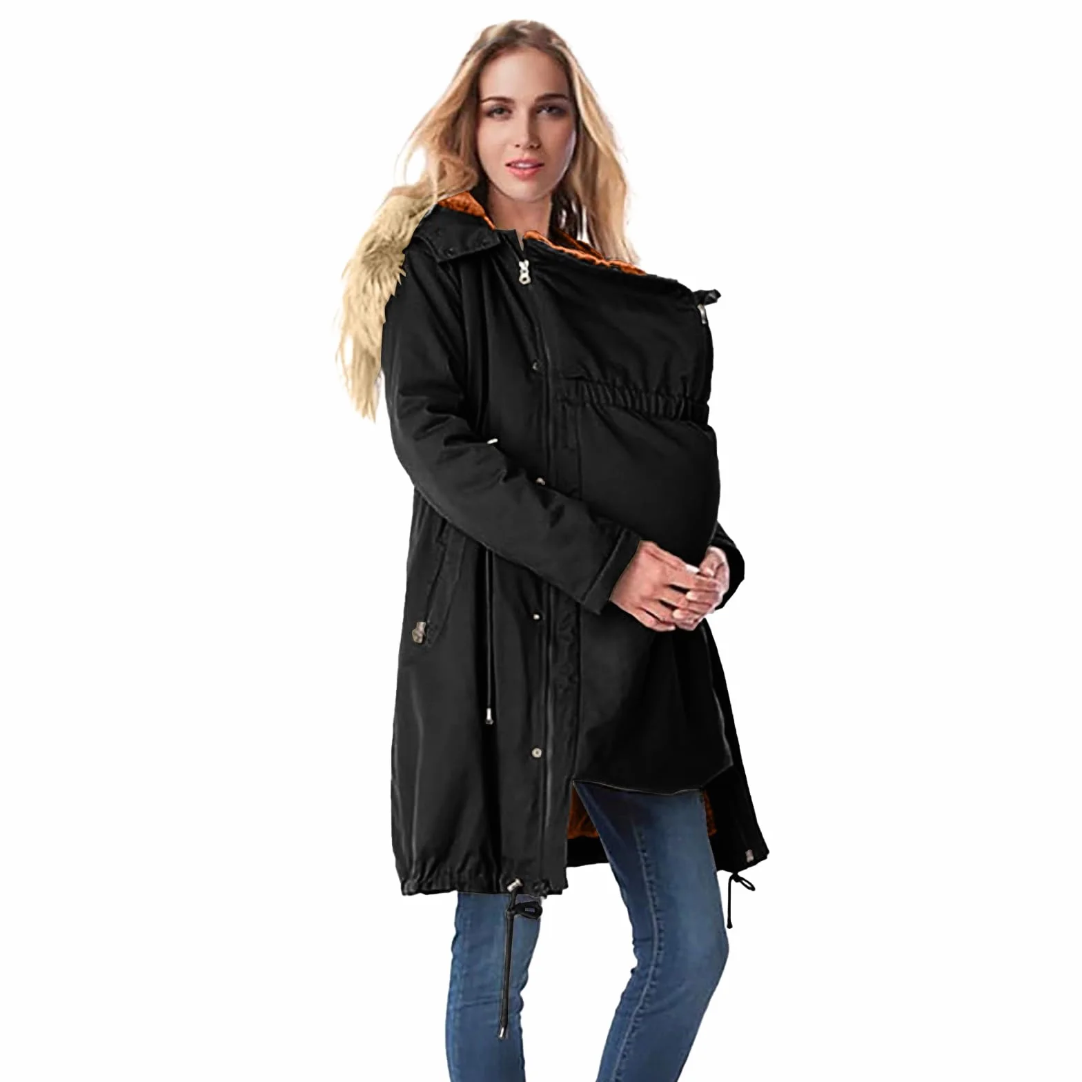 Veste De Maternité 3 En 1 Pour Femme Avec Capuche Chaud Porte-Bébé Automne Hiver