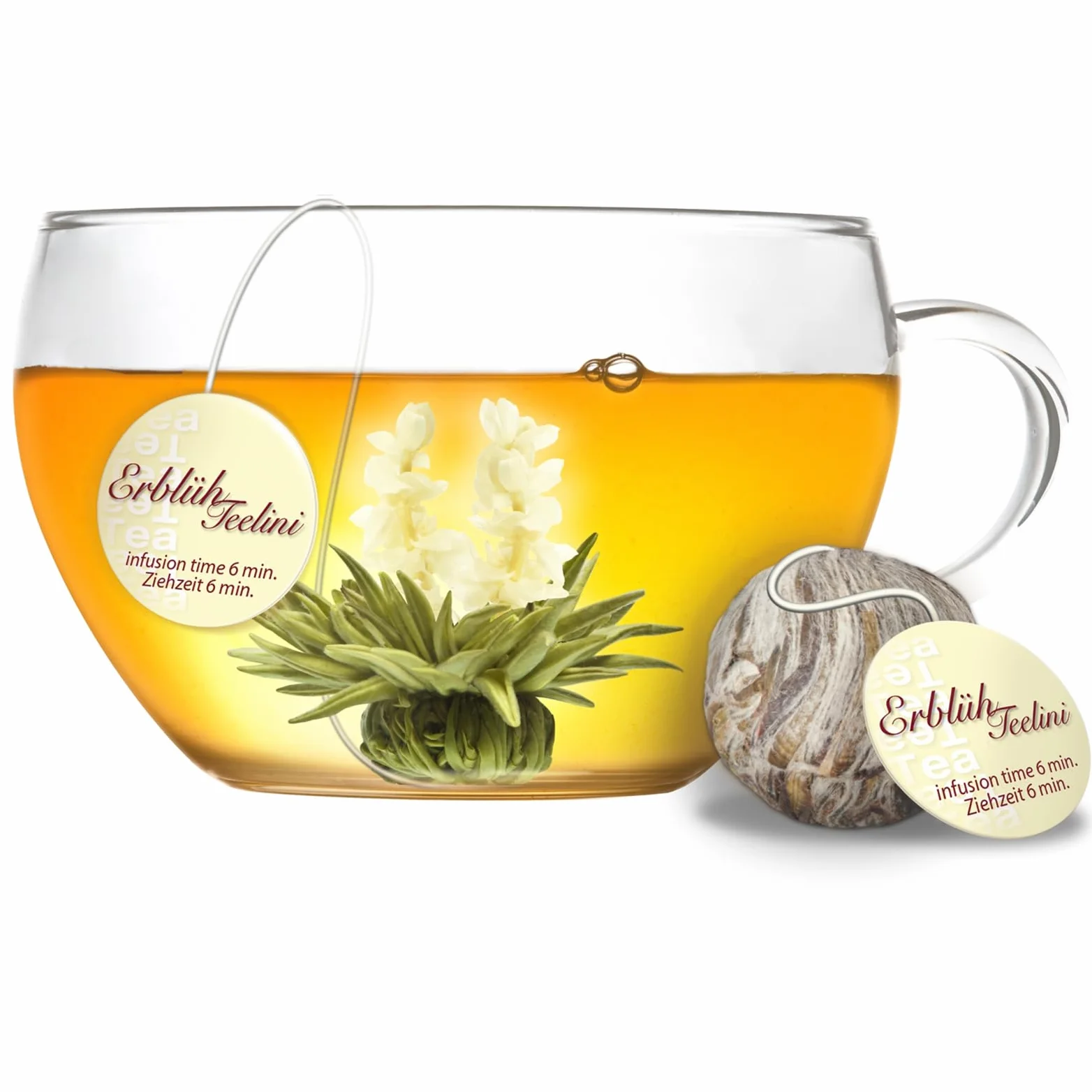 Creano Coffret Teelini 12 pcs – Boîte en Bois avec Fleurs de Thé Blanc & Noir en Portion de Tasse – 8 Variétés – Idée Cadeau Durable & Bureau