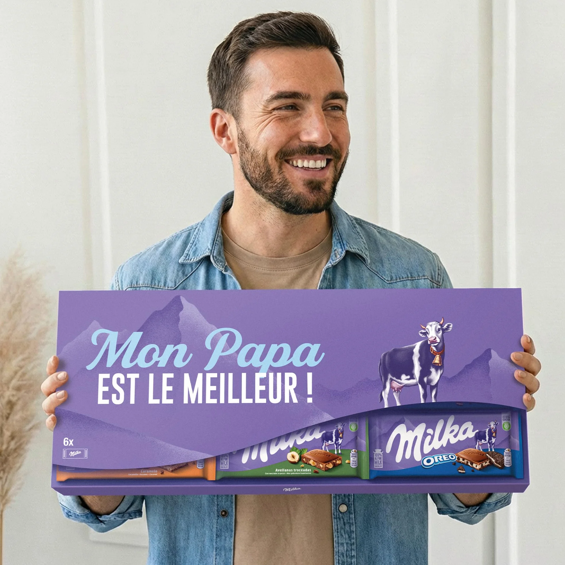 Milka Tablette de Chocolat XXL - Une méga barre chocolatée pour la Fête des Pères avec message thématique, cadeau gourmand pour papa - 6 tablettes incluses