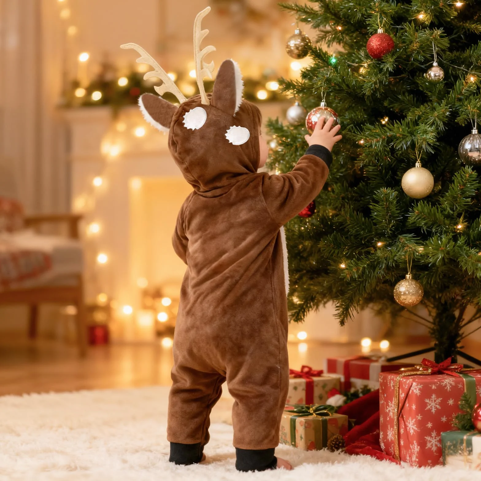 Deguisement Renne Bebe Garcon Fille Grenouillere Capuche Velours Chaud Hiver Tenue Noel Halloween 0-24 Mois