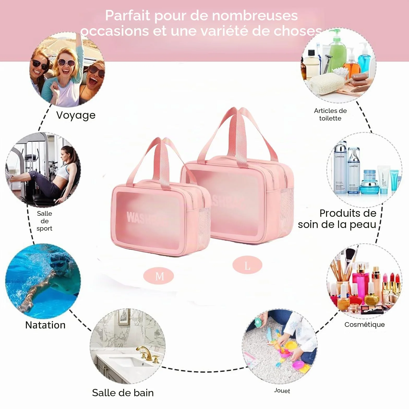 Trousse De Toilette Grande Séparation Sèche Et Humide Voyage Rose L