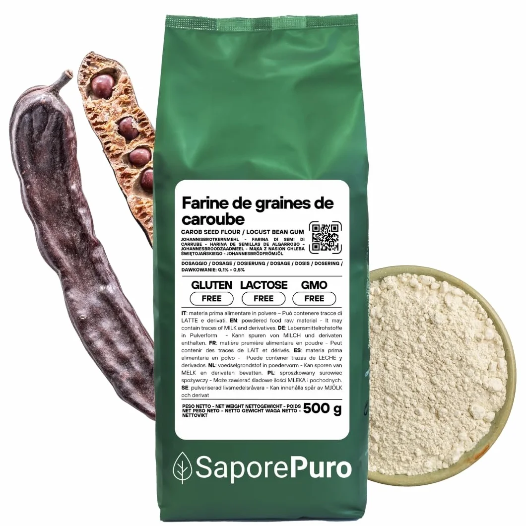 Saporepuro Farine de Graines de Caroube 500 g – SANS GLUTEN – Épaississant et gélifiant naturel 100% pur – Idéale pour Glaces, Sorbets, Desserts et Sauces