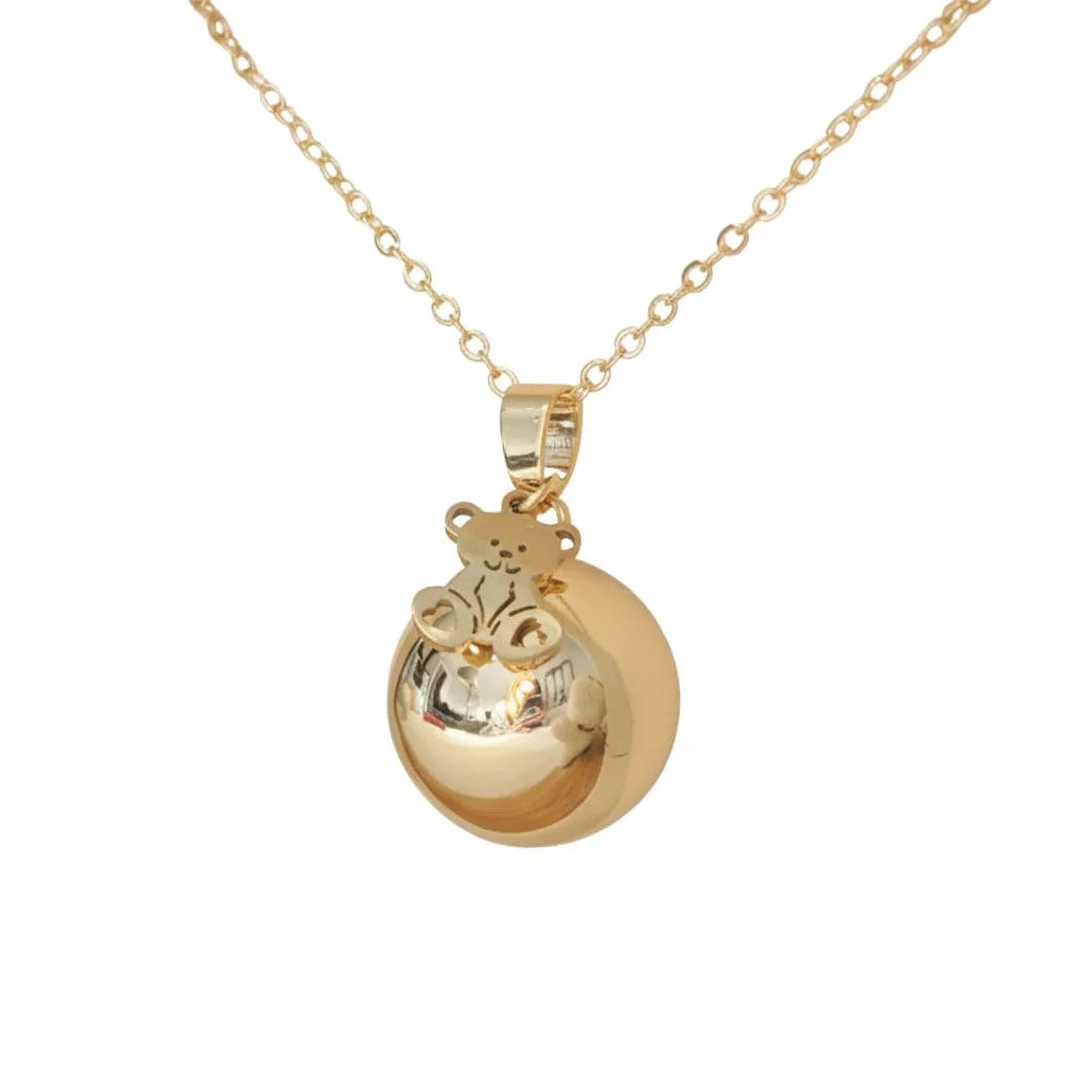 Bola de grossesse ours doré or plaqué chaîne maille forçat 2 mm collier boule sonore 20 mm chaîne 110 cm réglable cadeau femme enceinte