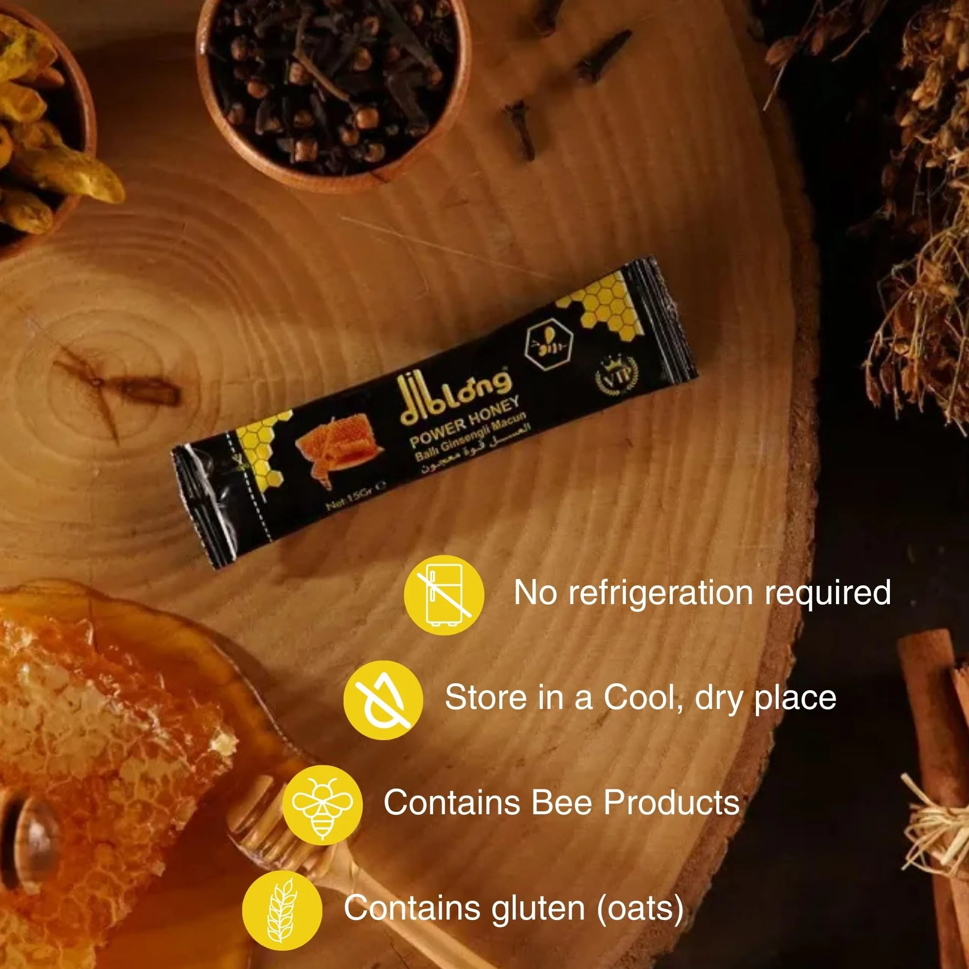 Diblong Miel Herbal Naturel – Lot de 12 Sachets x 15 g – Miel avec Ginseng, Maca et Gelée Royale – Fabriqué en Turquie