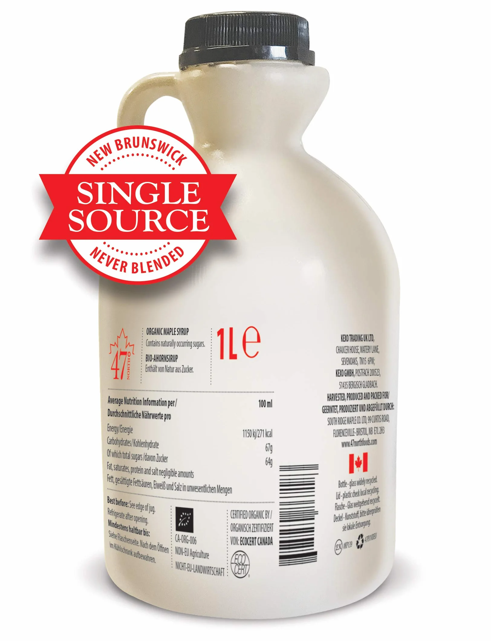 47 North Sirop d'érable biologique canadien, Single Source, Grade A, (Very Dark, 1000ml)