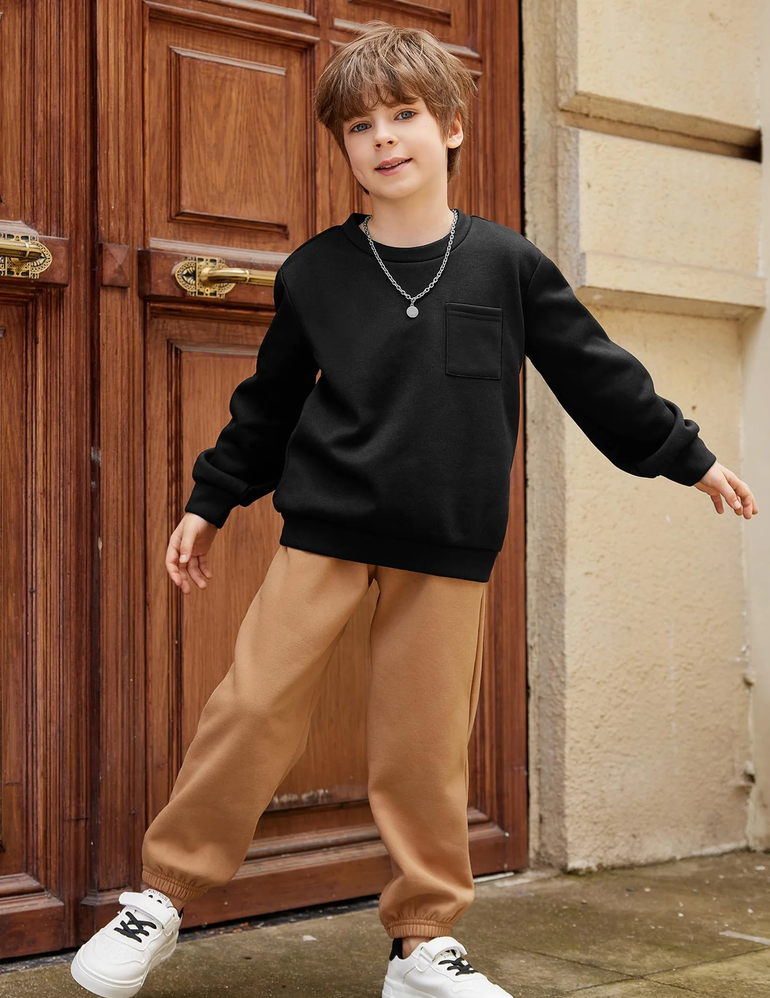 Arshiner Sweatshirt Garçons Pull Polaire Col Rond Manches Longues Unisexe Hiver Poche